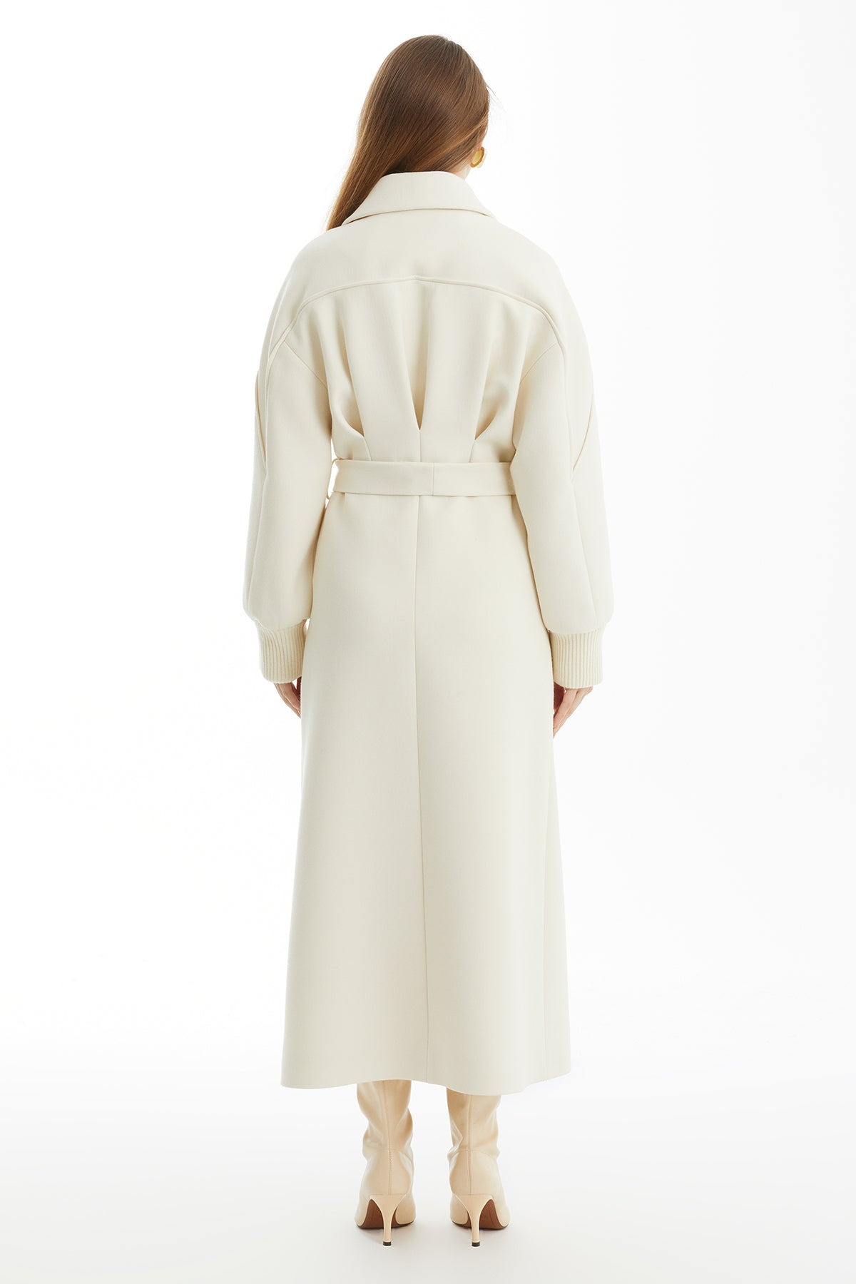 Ecru 100% Cashmere Coat with Detachable Belt
