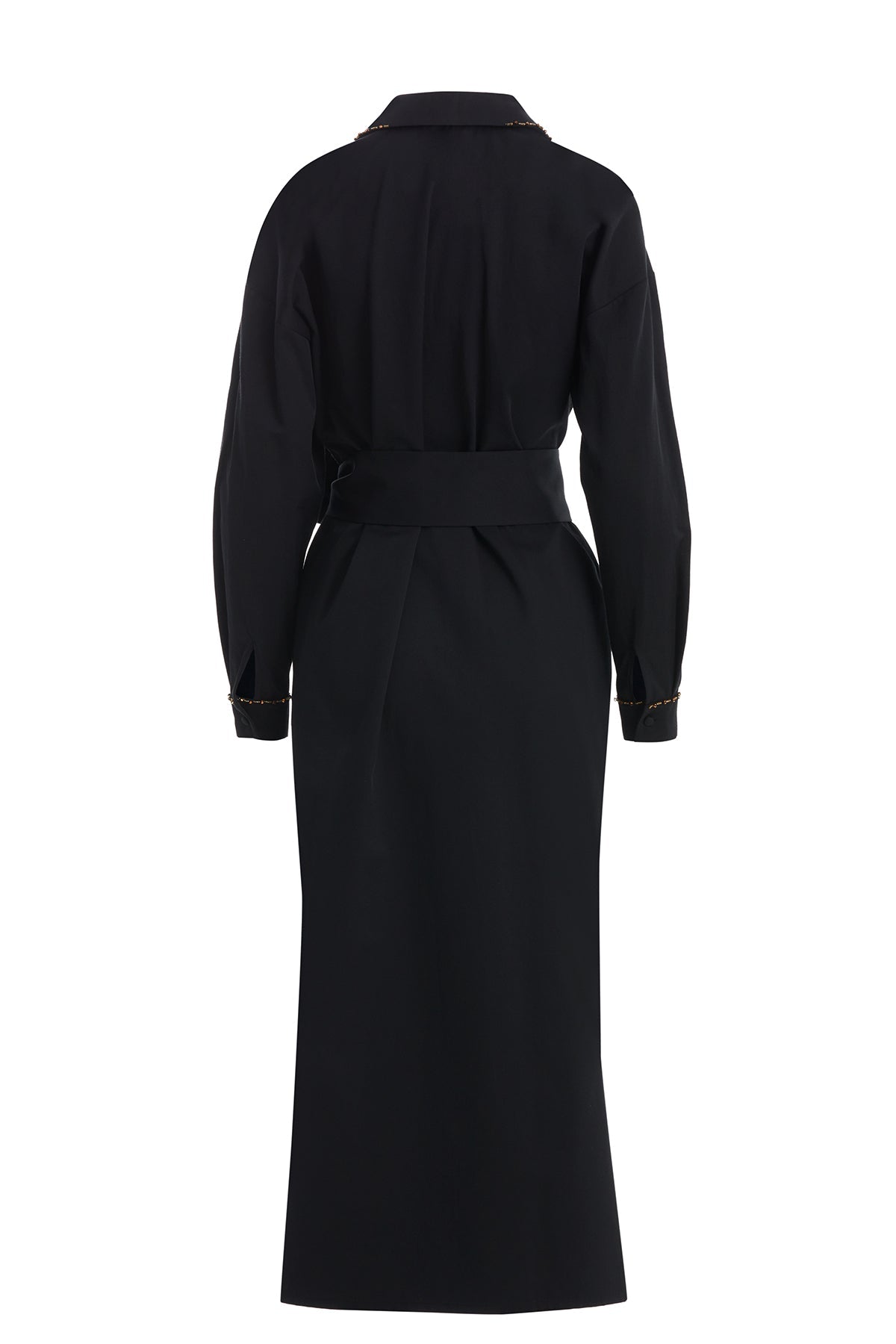 Black Belted Dress with Embroidery Detail