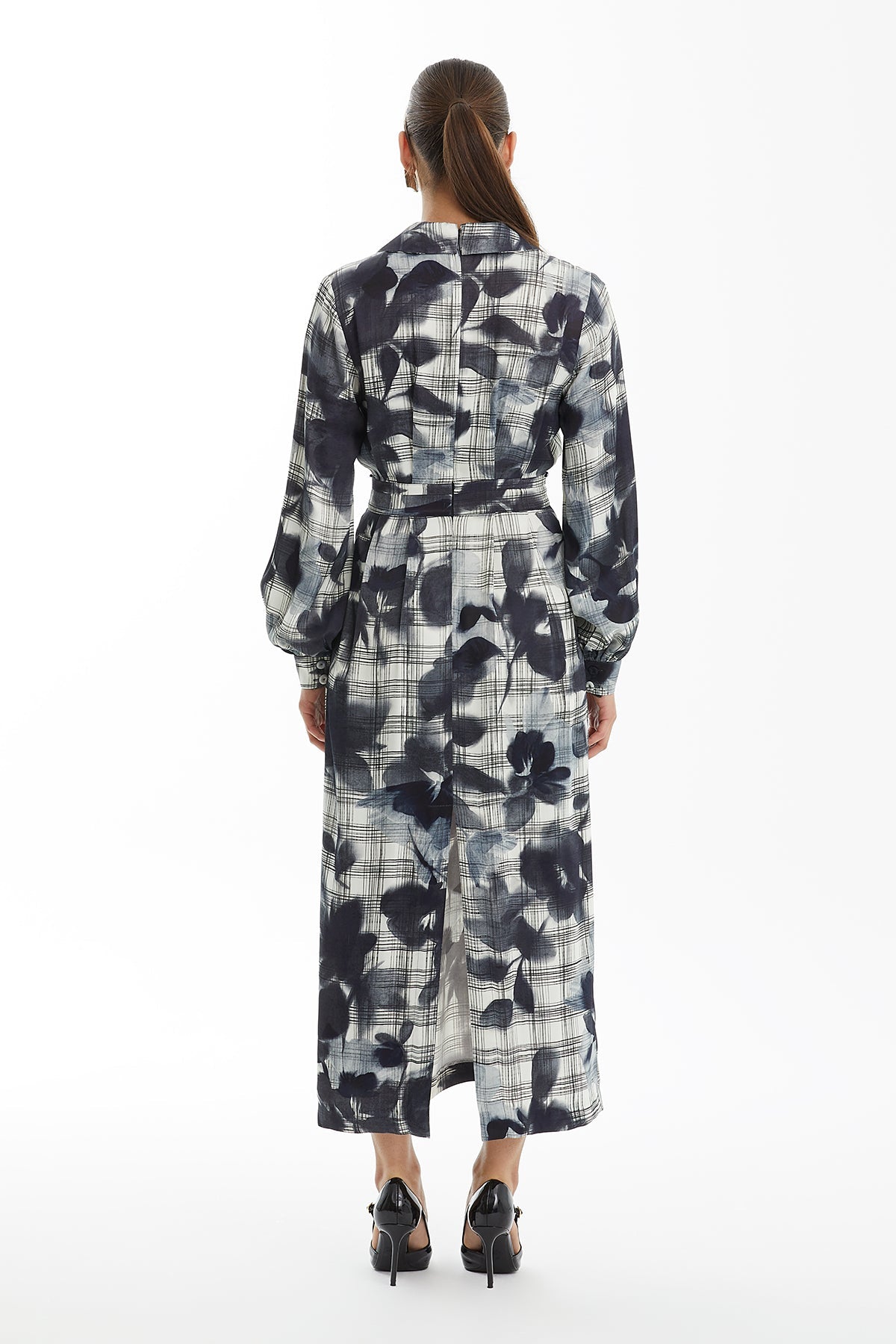 Floral Check Pattern Shirt Dress