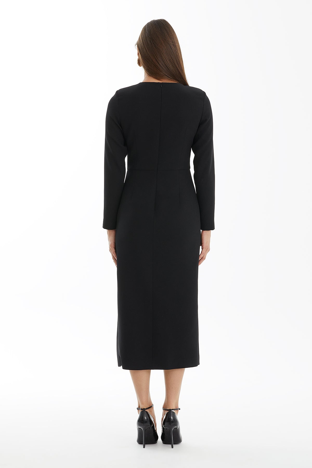 Black Embroidered Dress with Slit Detail