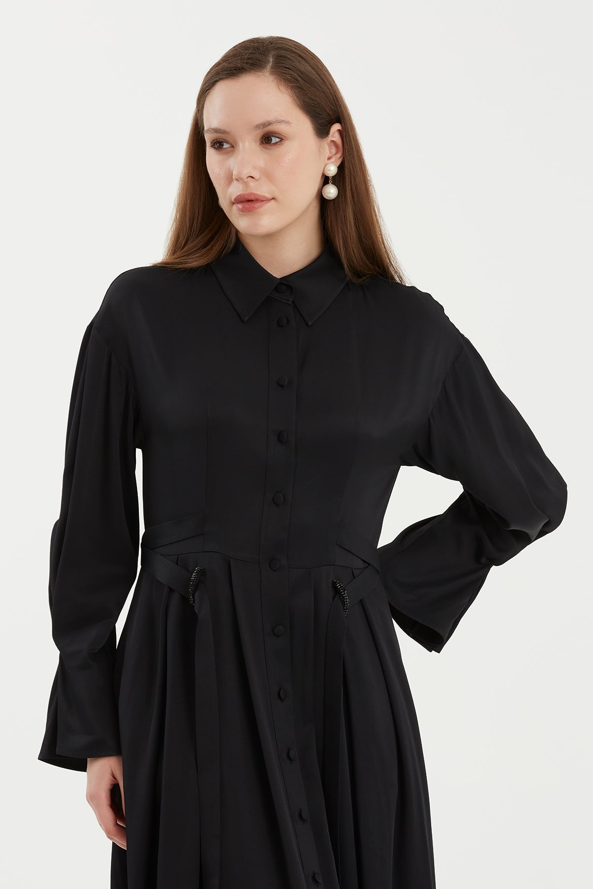 Black Flared Dress with Cross-Tie Detail