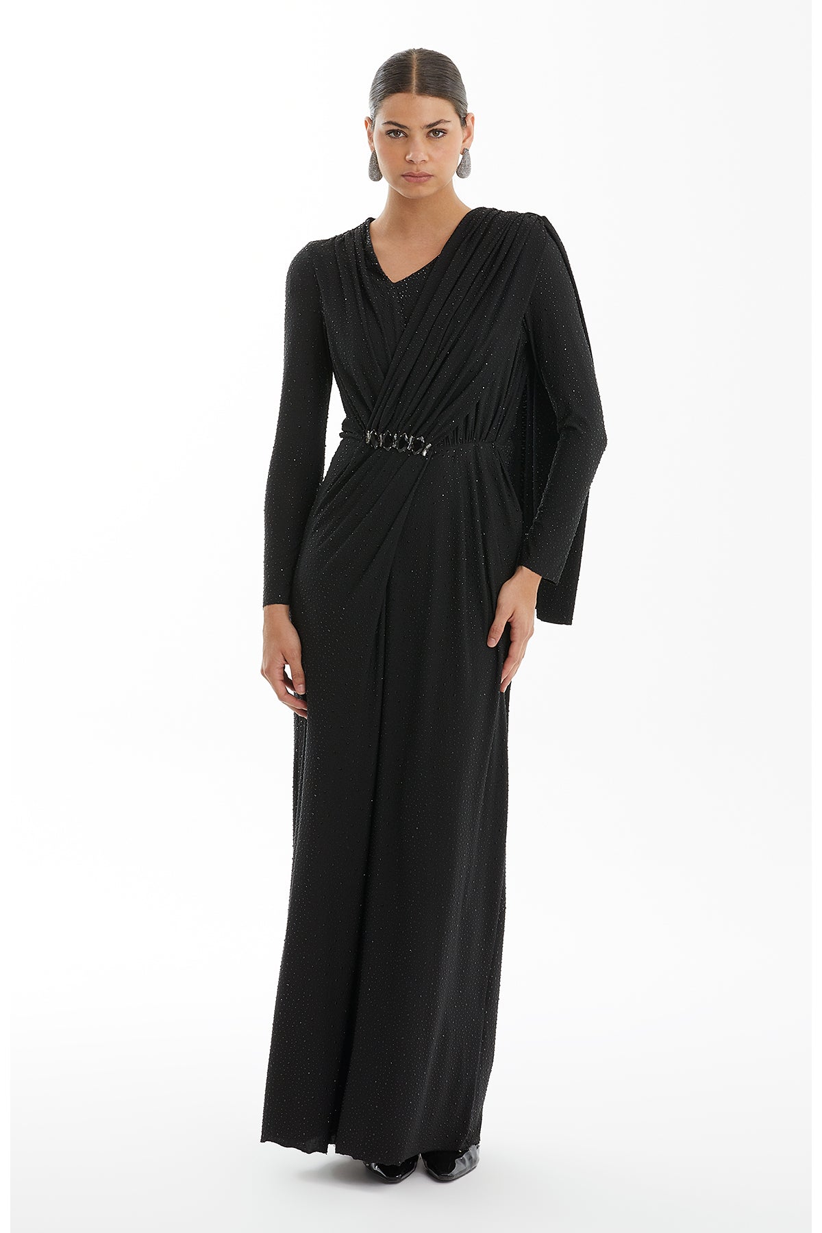 Black Black Embroidered Gathered Dress