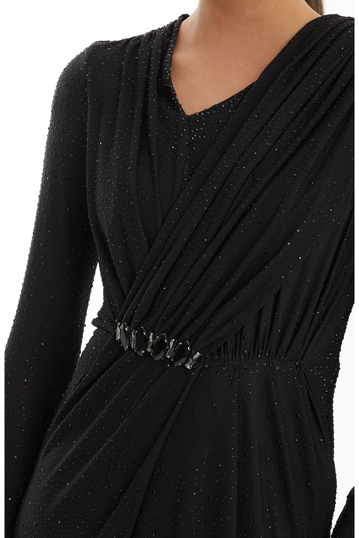 Black Black Embroidered Gathered Dress