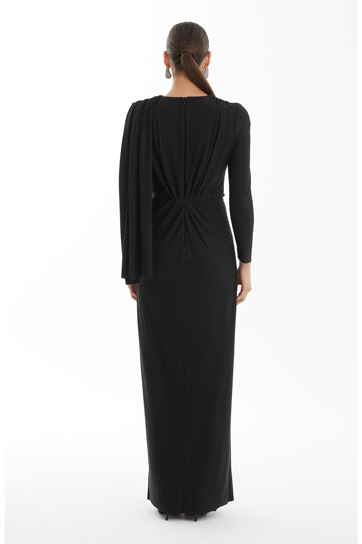 Black Black Embroidered Gathered Dress