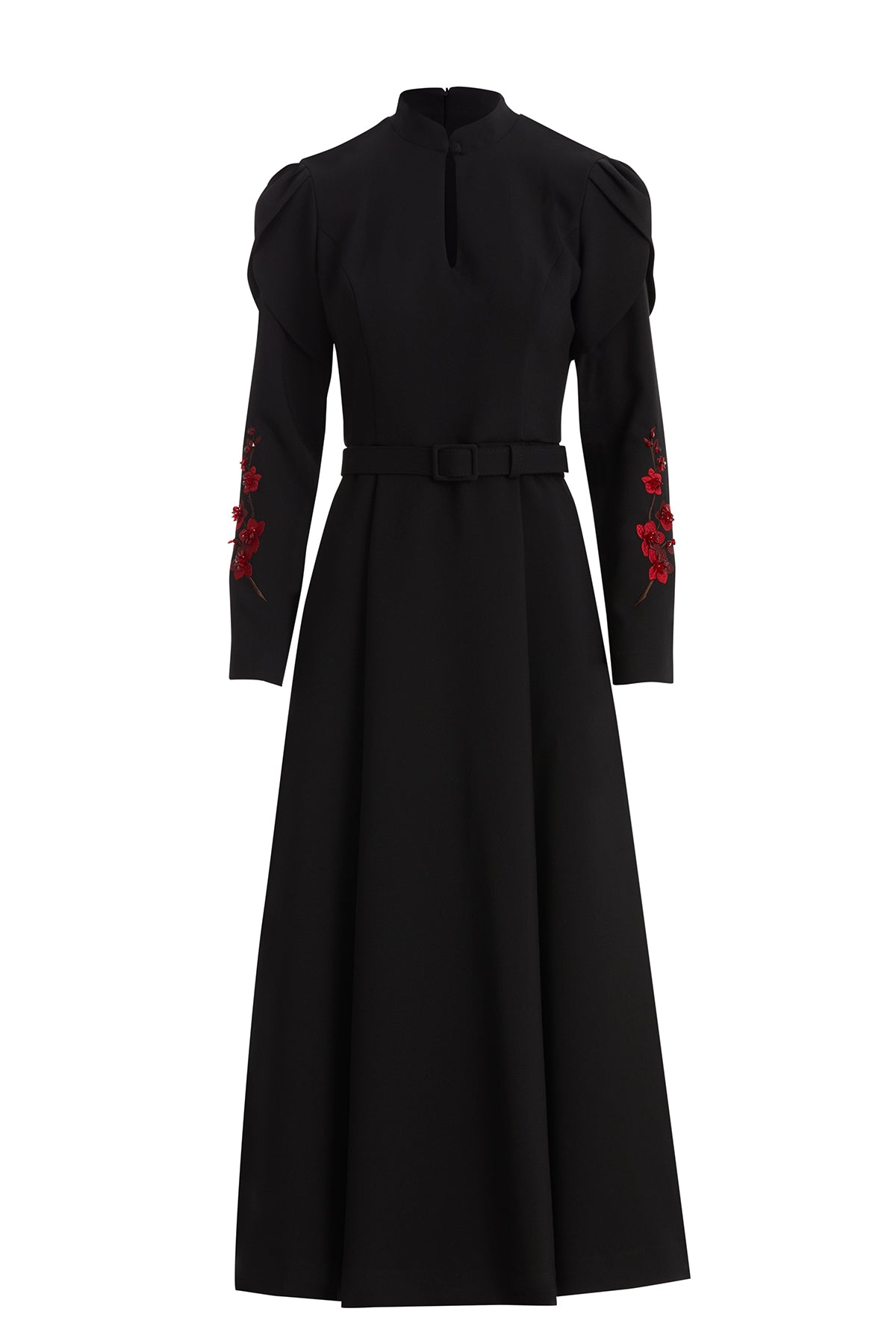 Black Dress with Embroidered Sleeve Detail