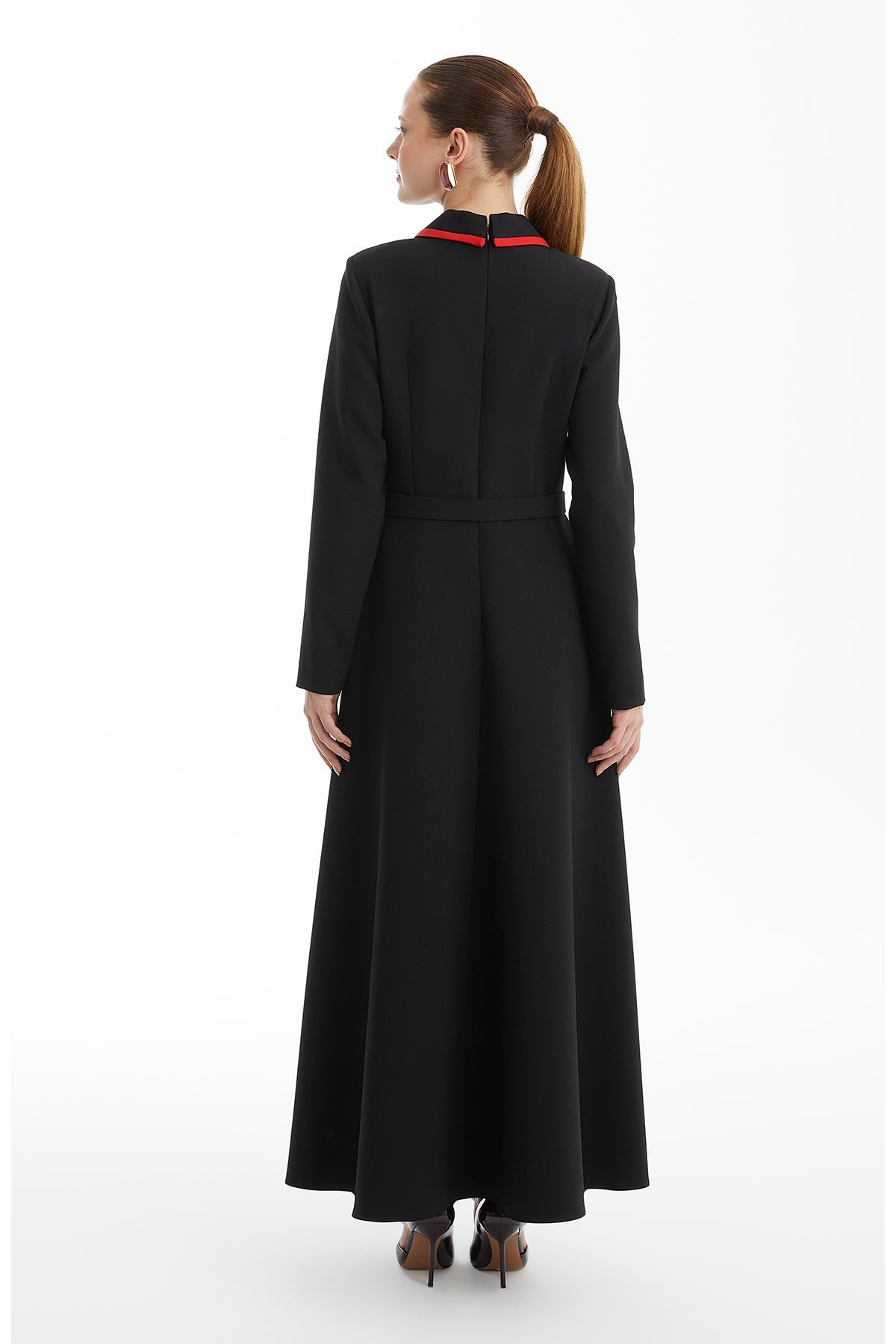Black Embroidered Dress with Contrast Collar Detail
