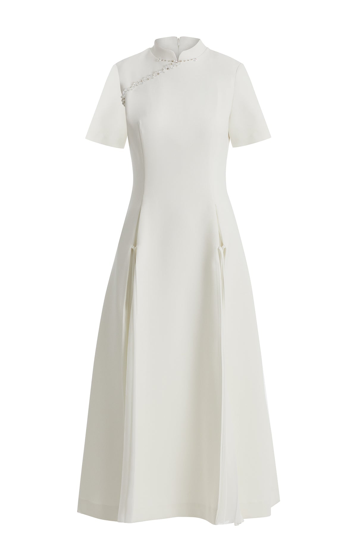 Ecru Pleated Dress with Slit Detail
