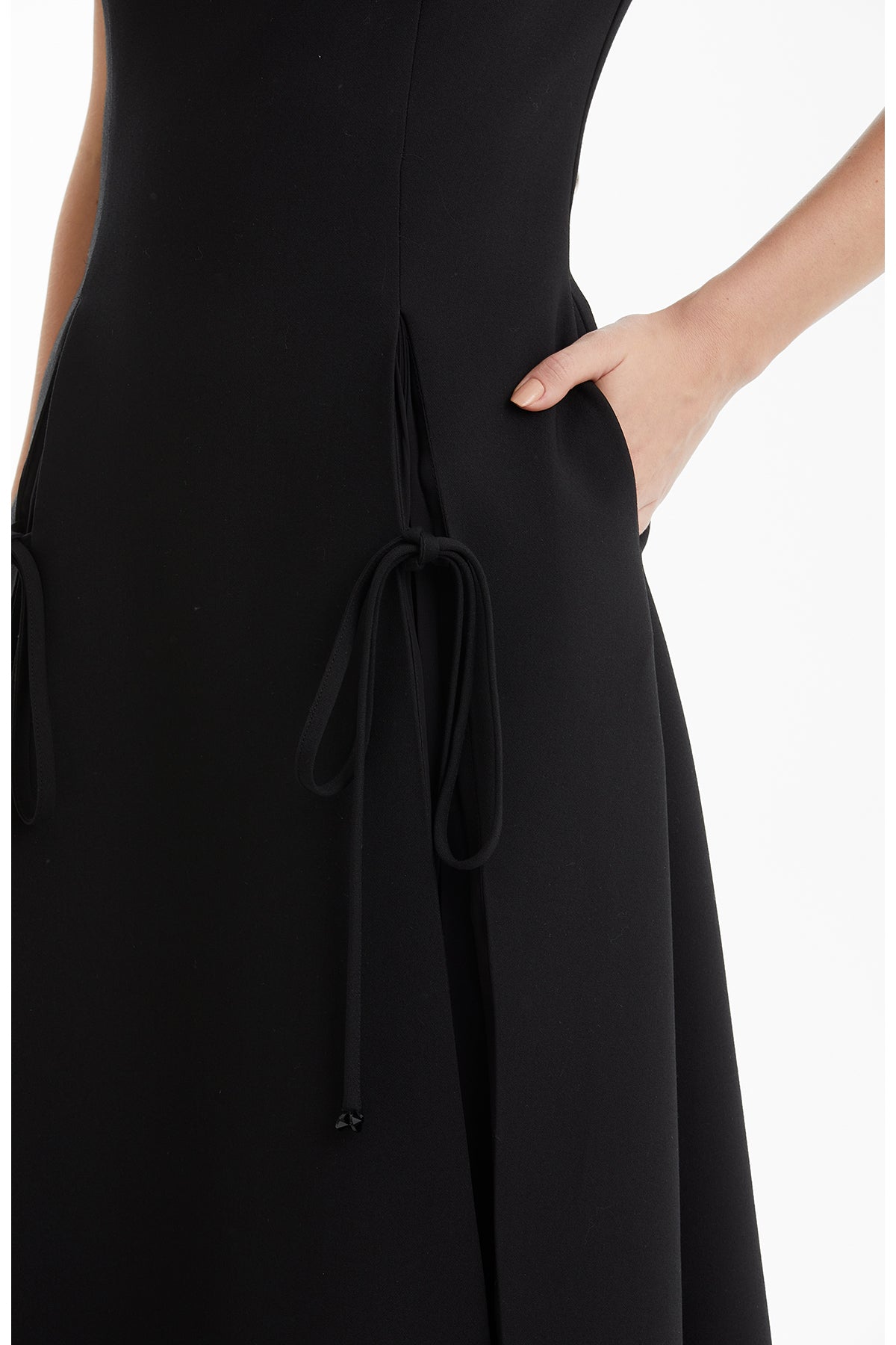 Black Pleated Dress with Slit Detail