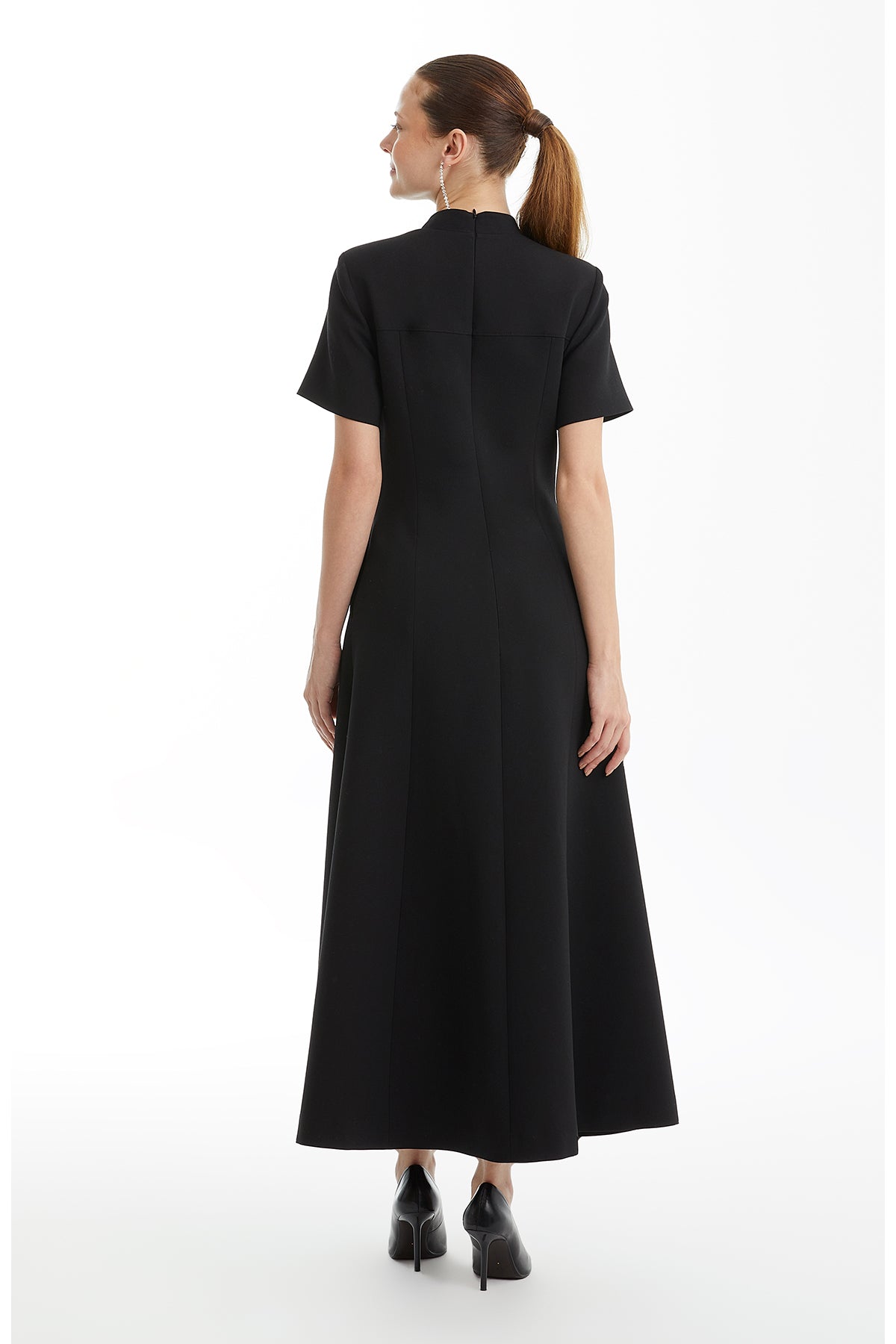 Black Pleated Dress with Slit Detail