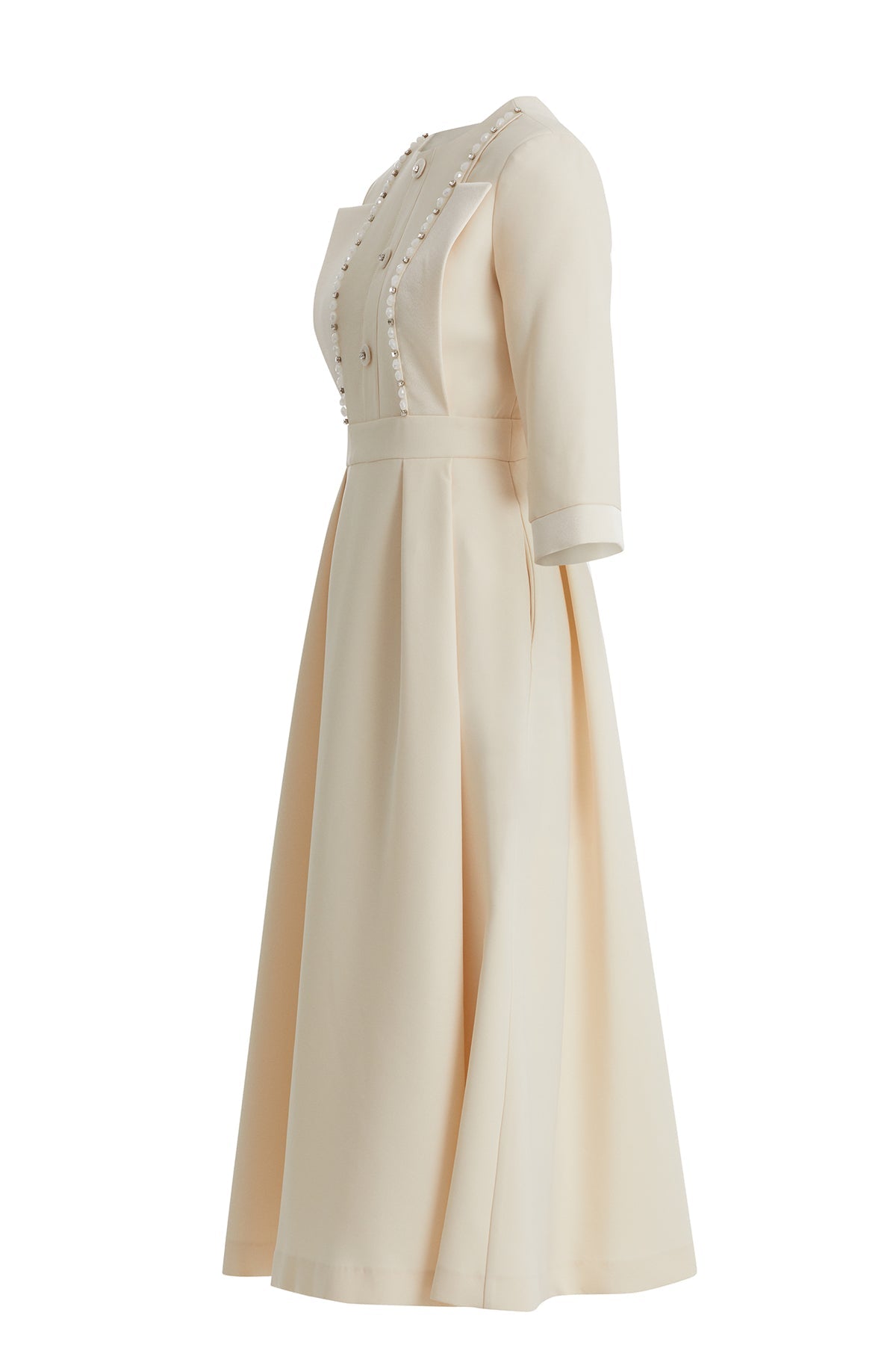Beige Blazer-Style Embellished Dress