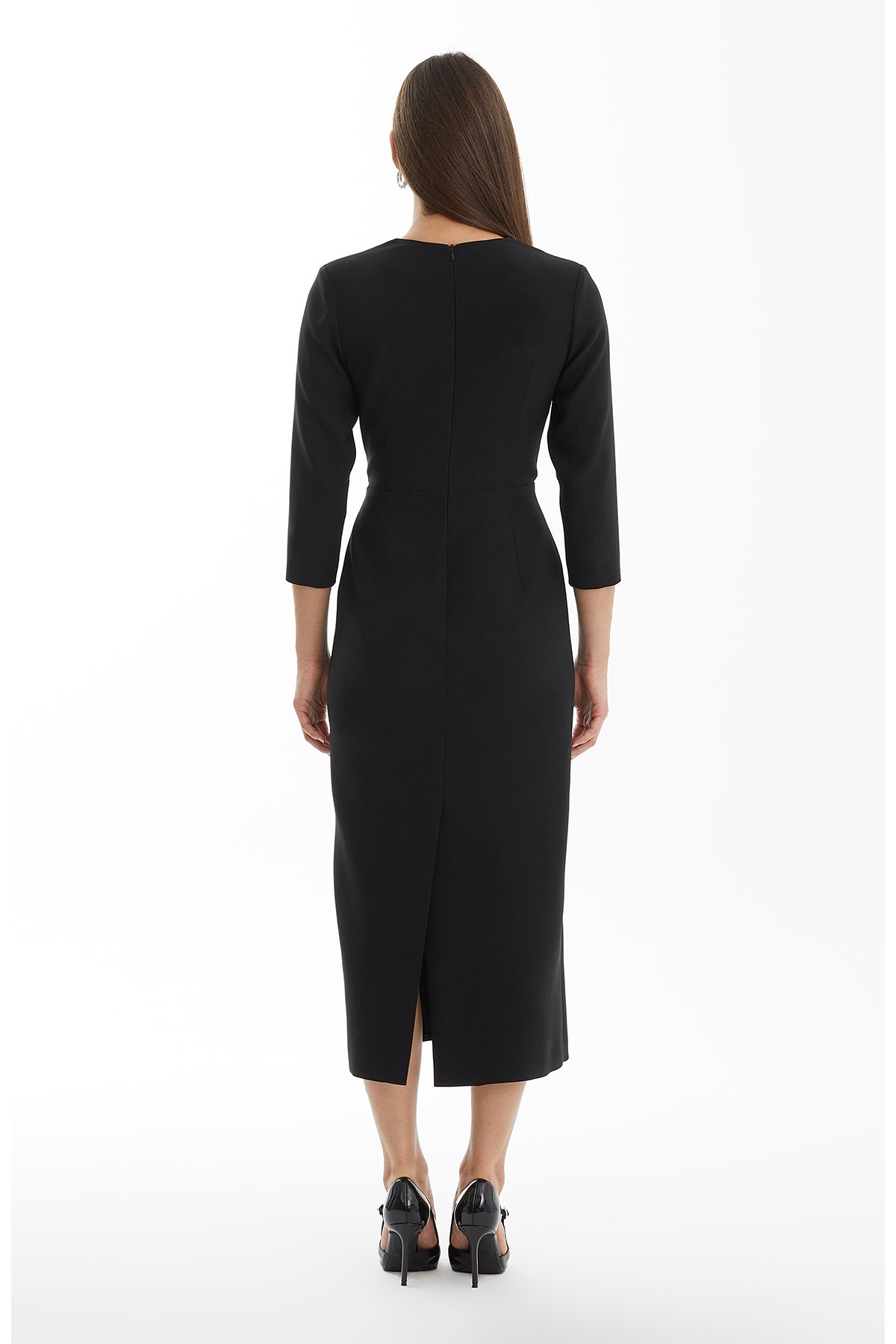 Black Pleated Dress with Embroidery Detail