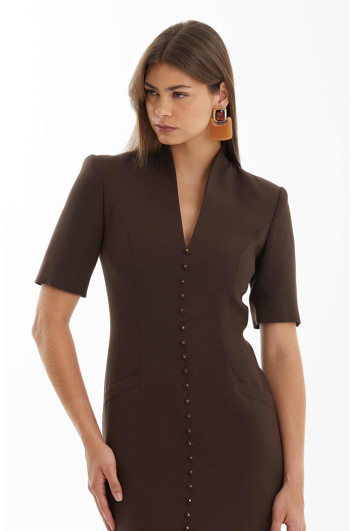 Brown Long Dress with Slit Detail