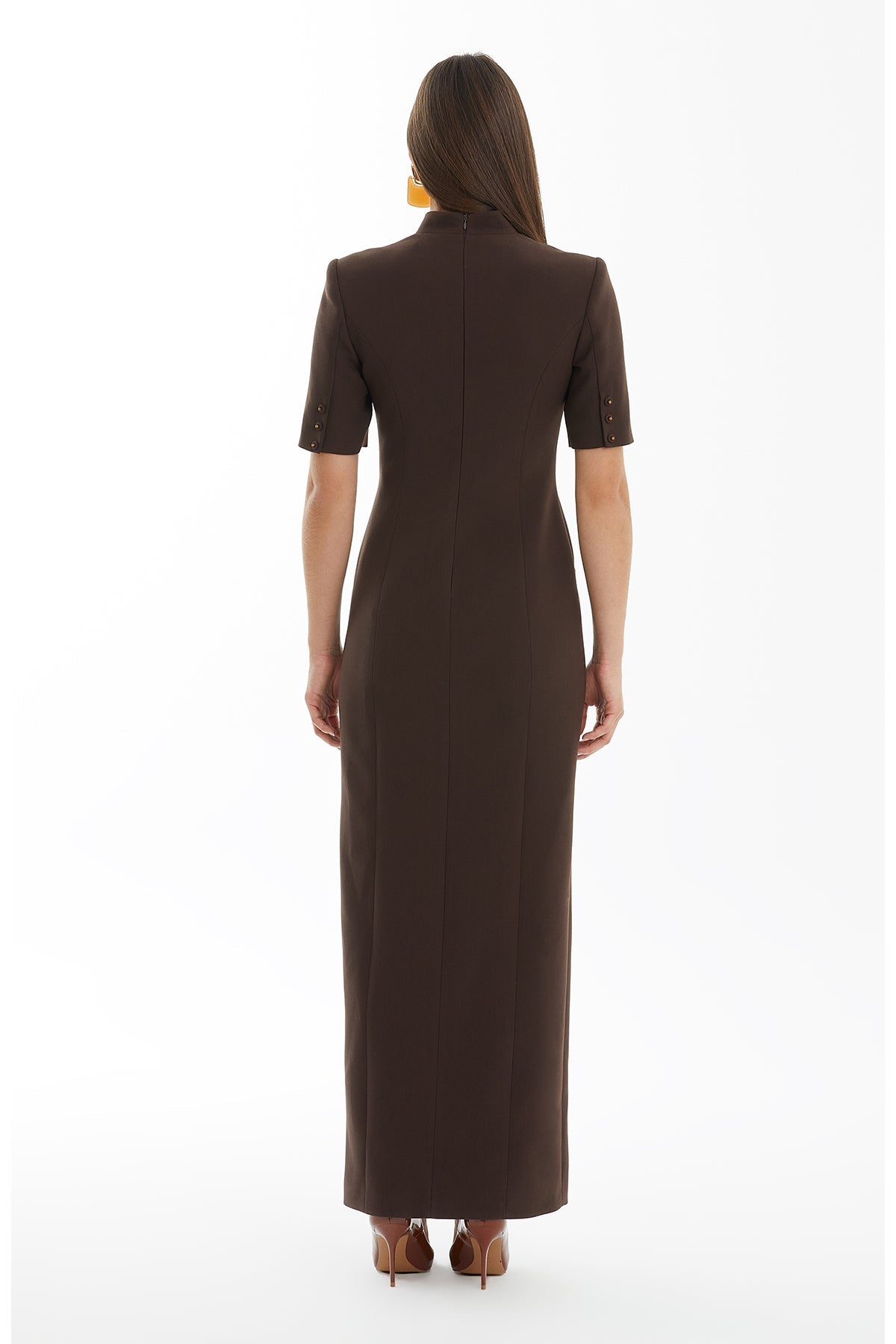 Brown Long Dress with Slit Detail