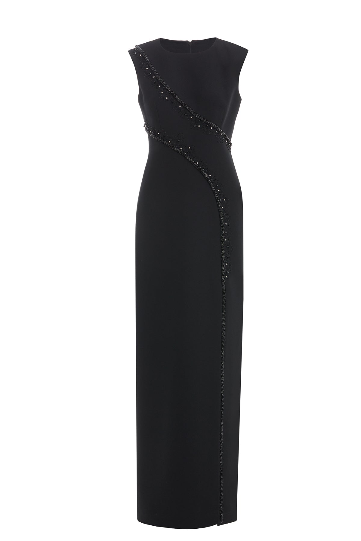 Black Embroidered Slit Crepe Dress