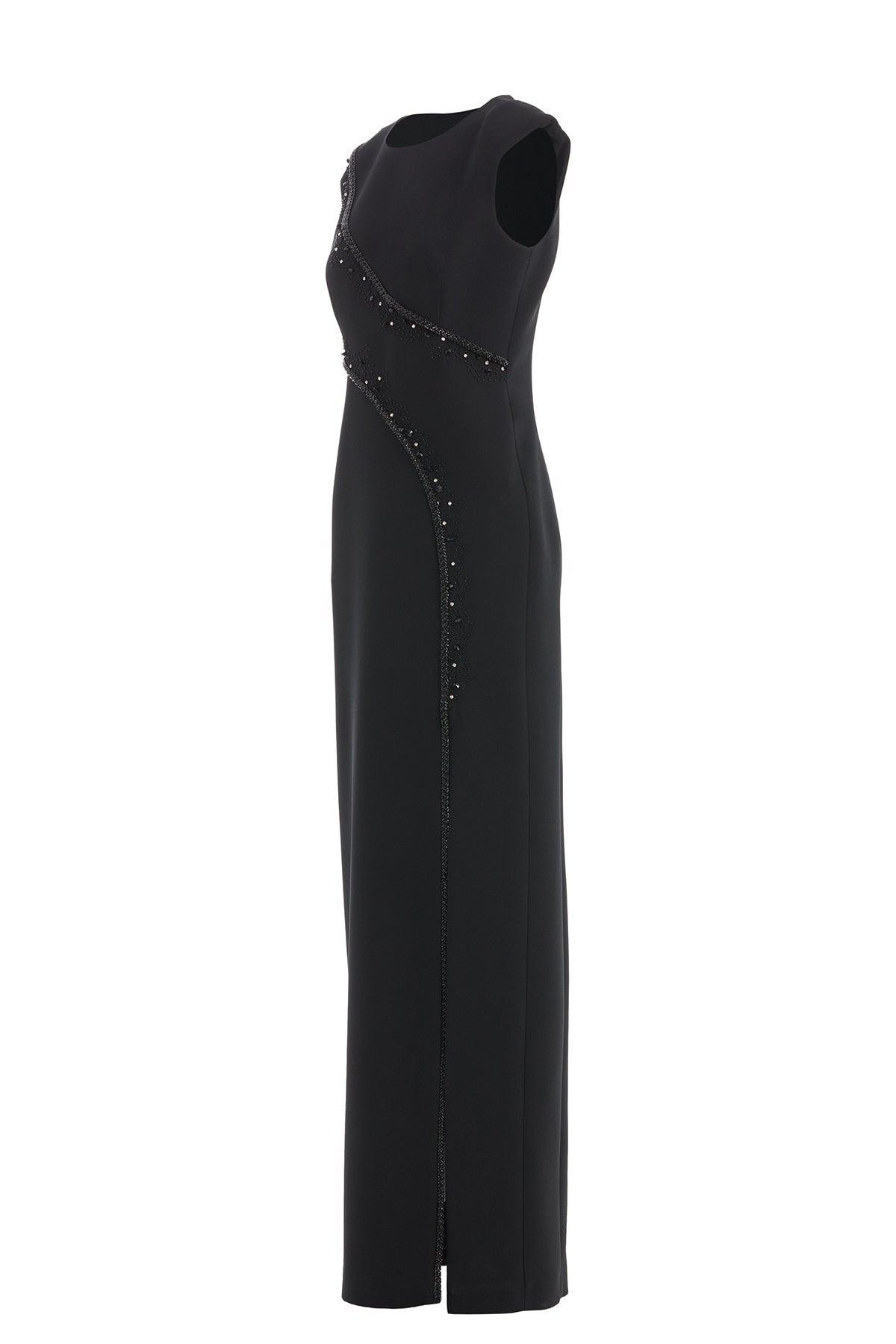 Black Embroidered Slit Crepe Dress