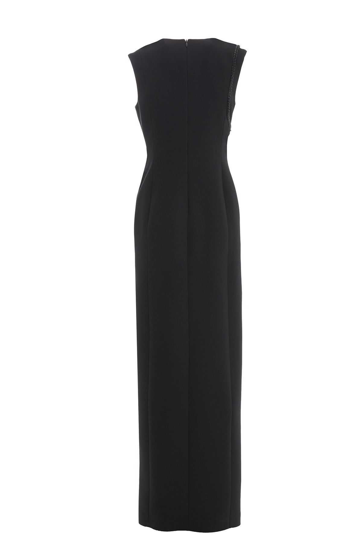 Black Embroidered Slit Crepe Dress