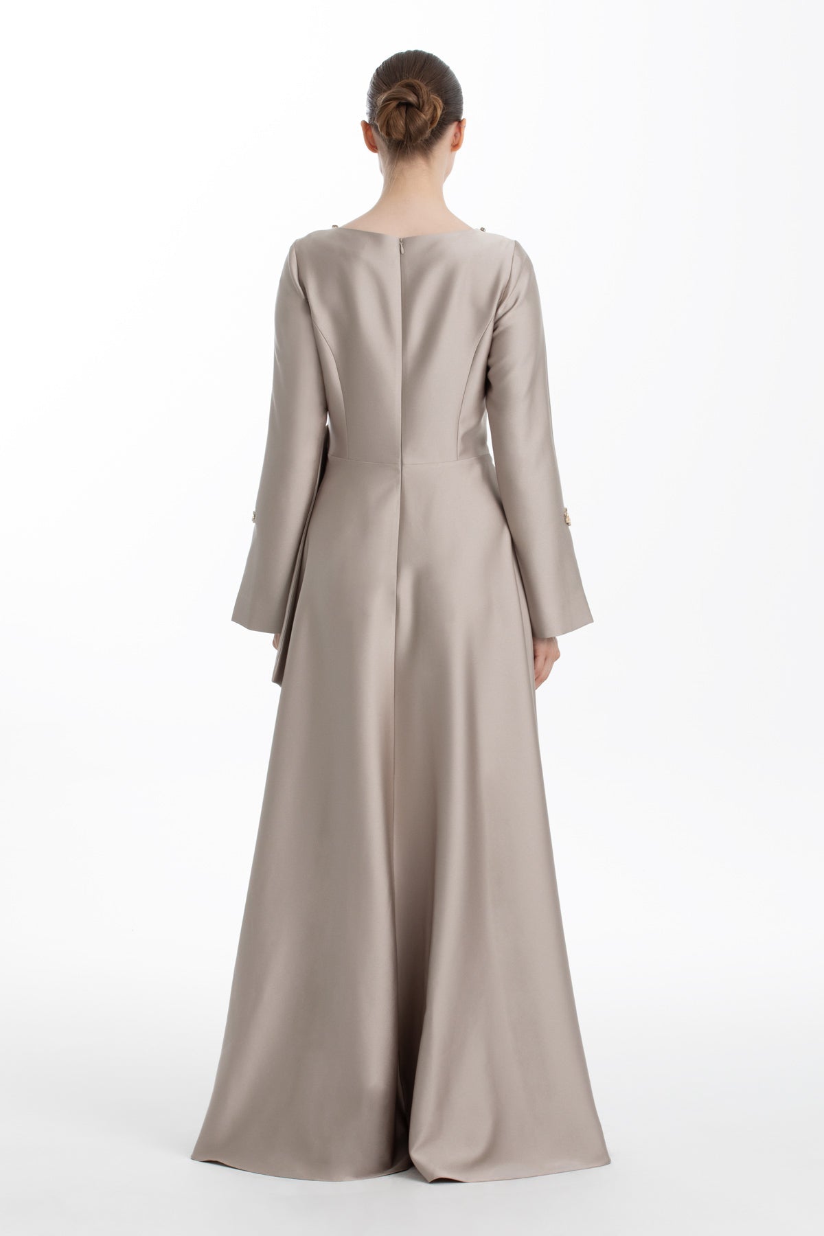 Beıge Stone-Embellished Draped Waist Dress