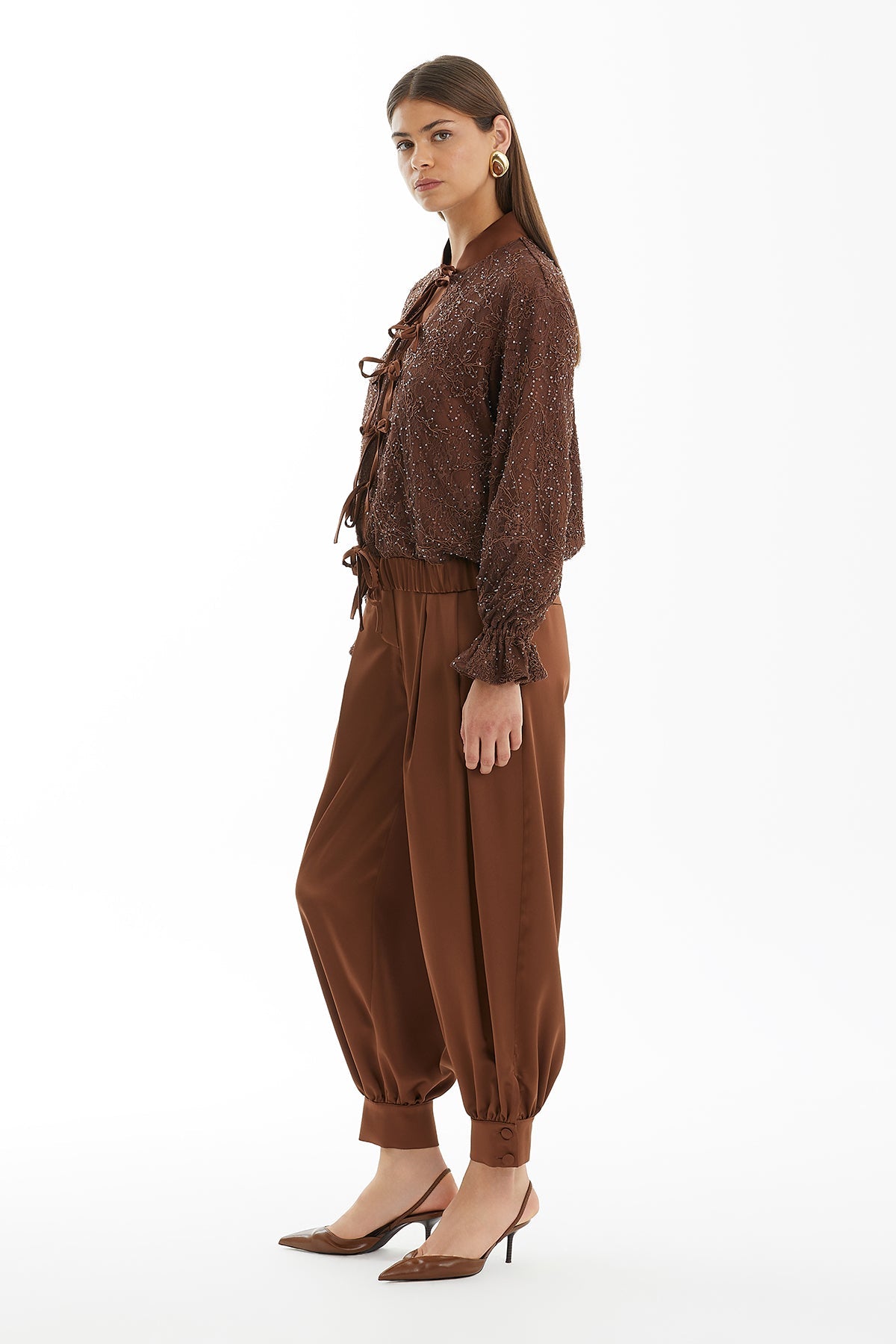 Brown Bomber Jacket and Harem Trousers Set