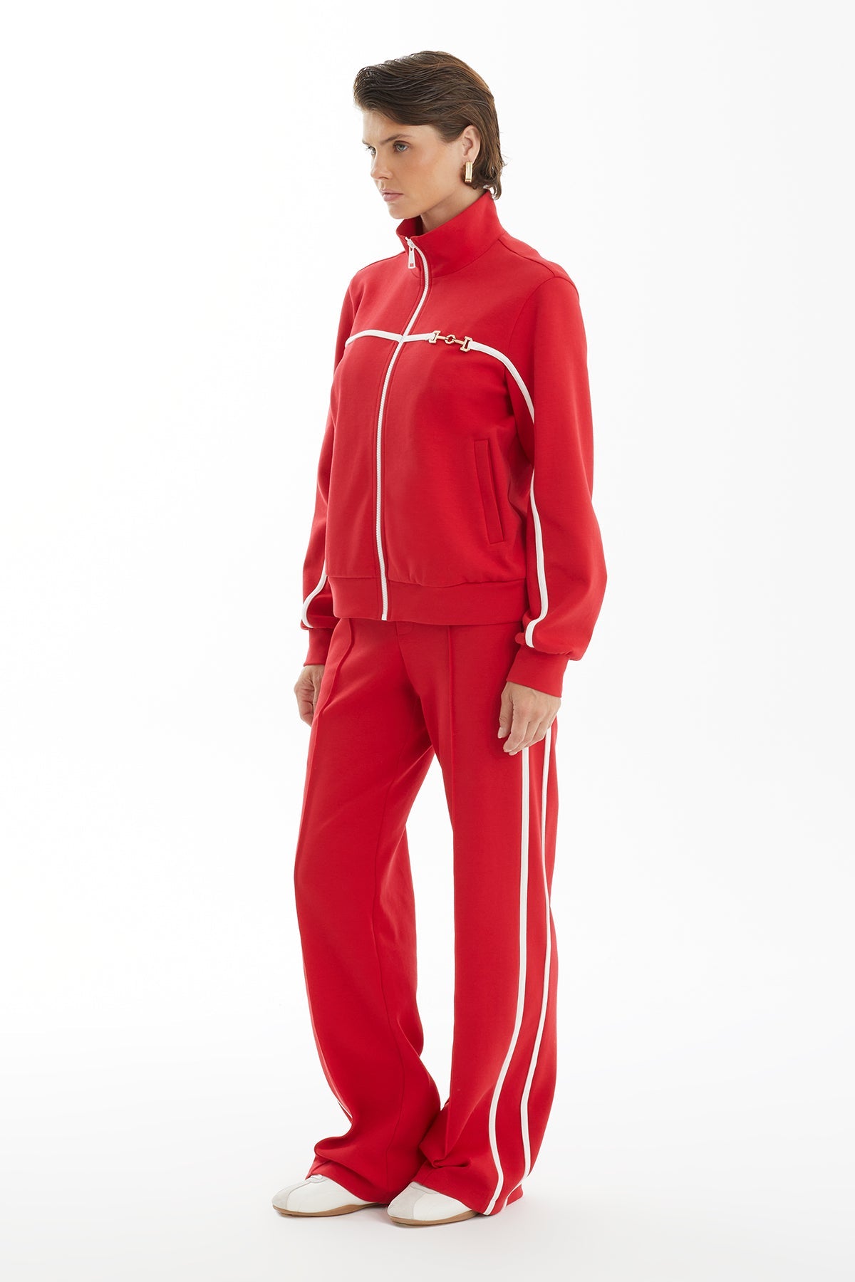 Red Tracksuit with Trim and Accessory Detail