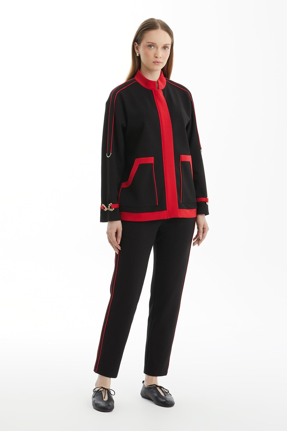 Black Tracksuit with Contrast Piping