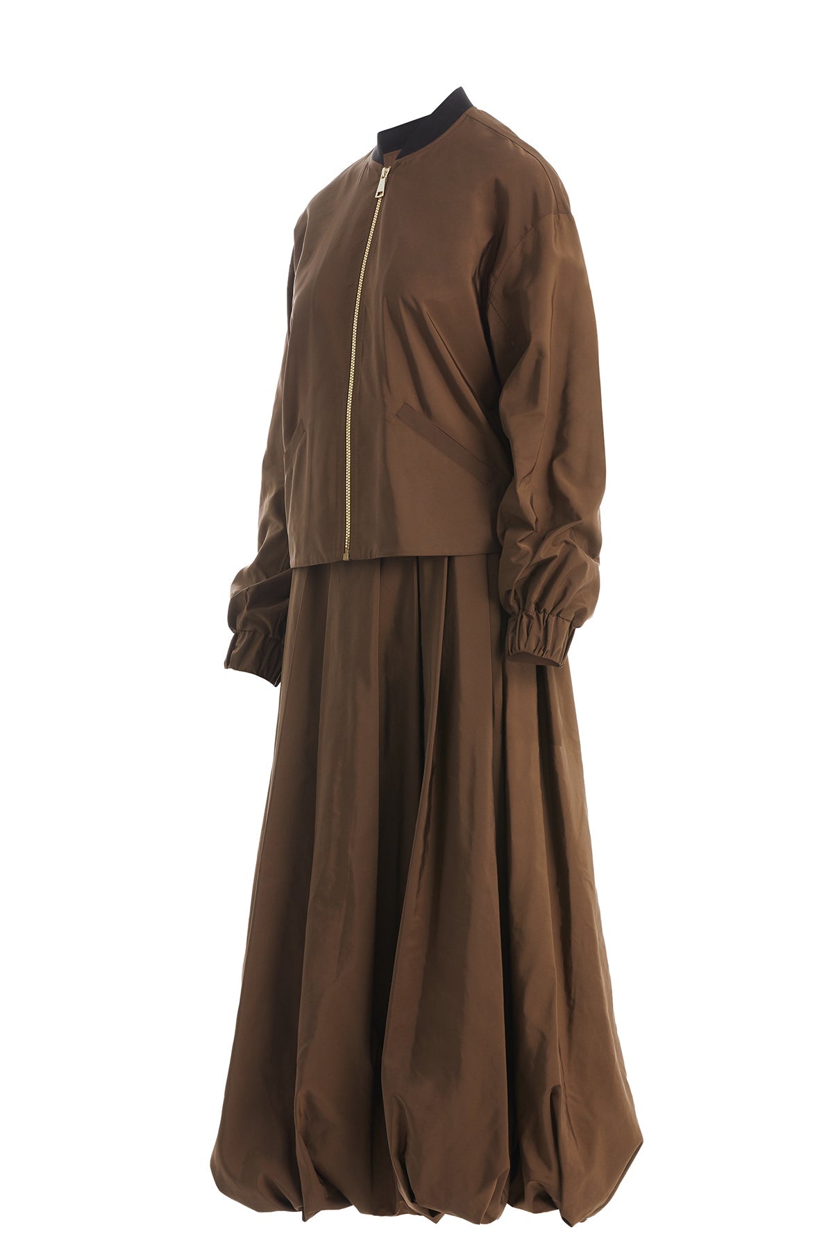 Brown Bomber Jacket and Skirt Set