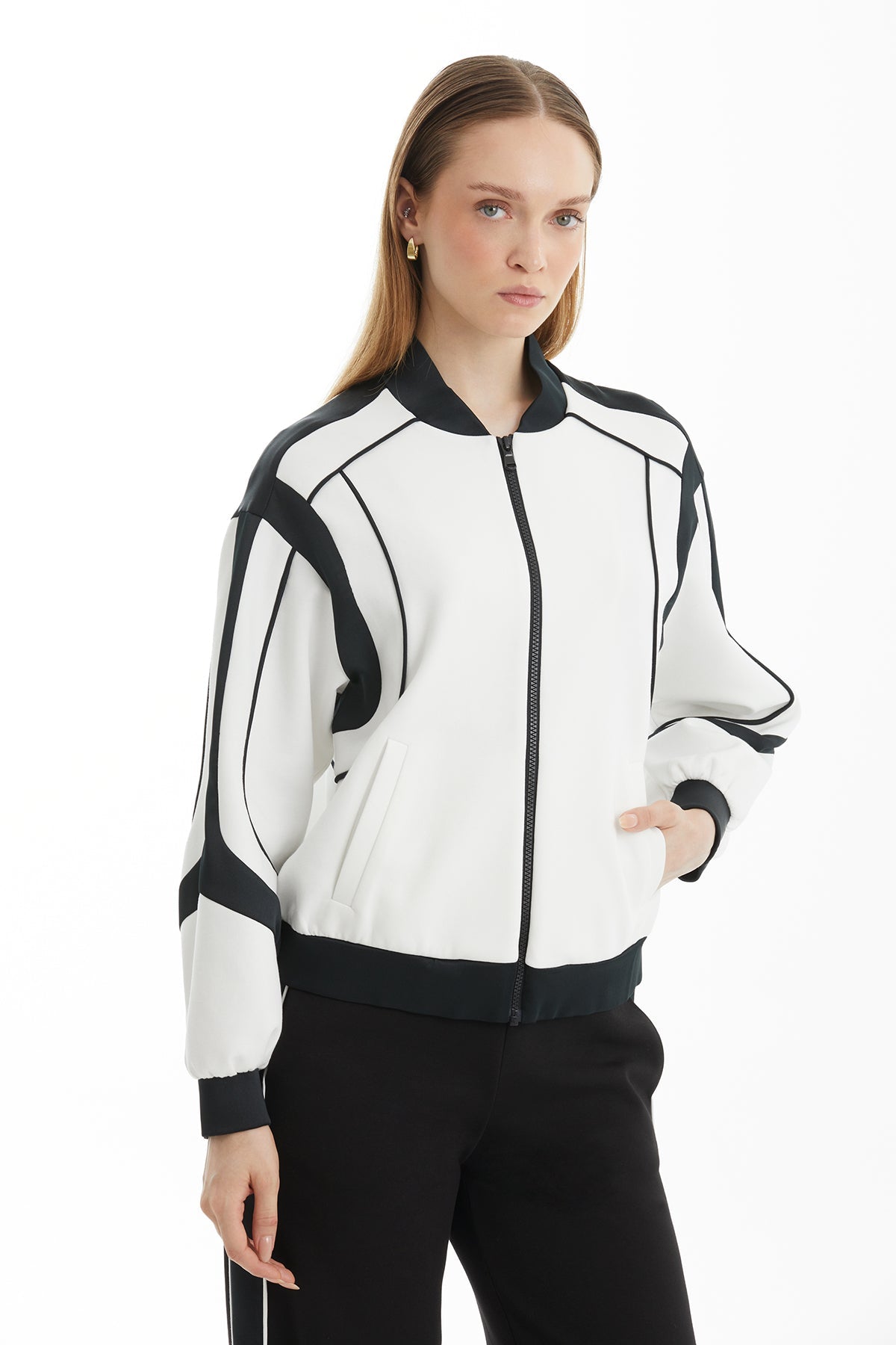Ecru Tracksuit with Satin Trim Detail