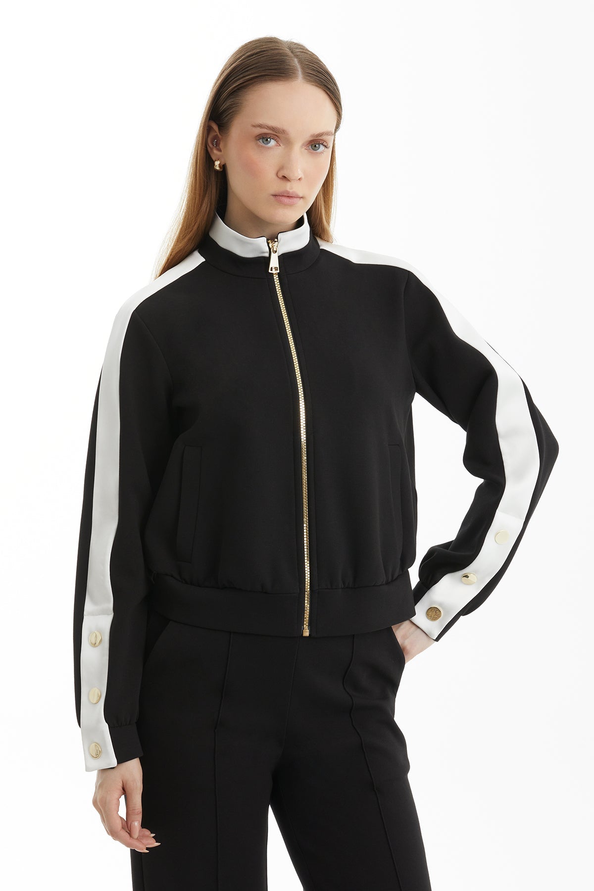 Black Tracksuit with Satin Fabric Detail