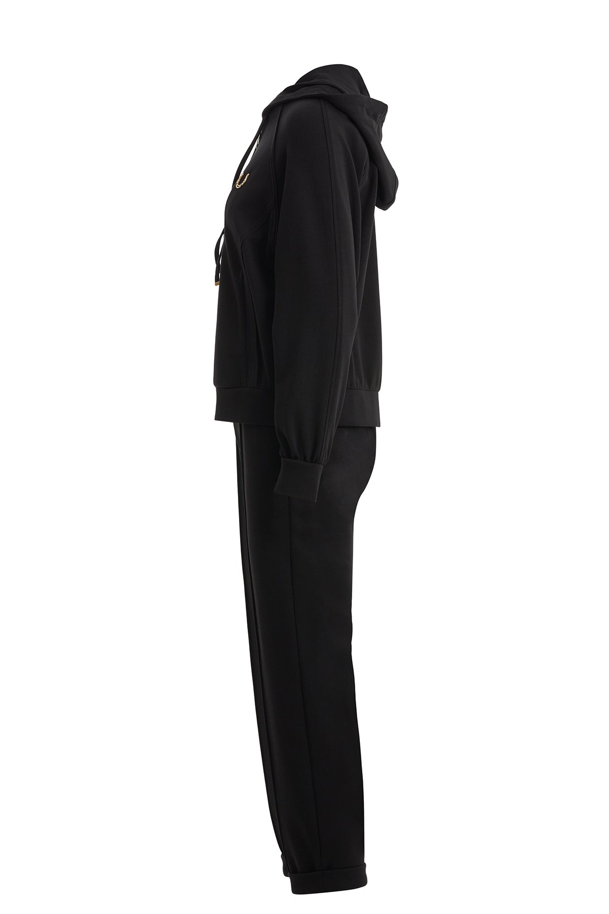 Black Hooded Tracksuit with Double Hem Detail