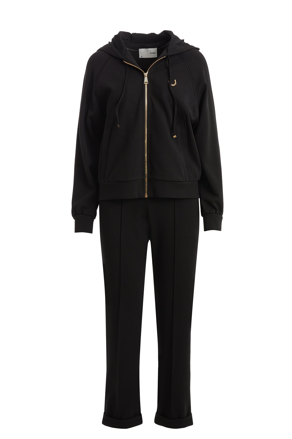 Black Hooded Tracksuit with Double Hem Detail