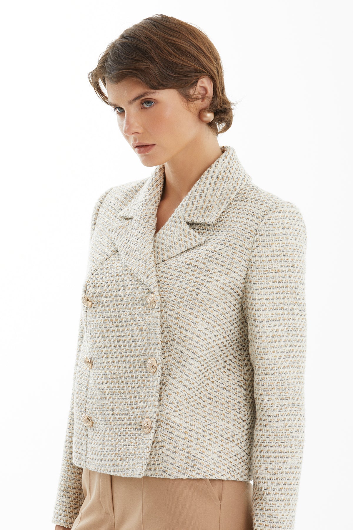 Ecru Tweed Jacket and Trouser Set