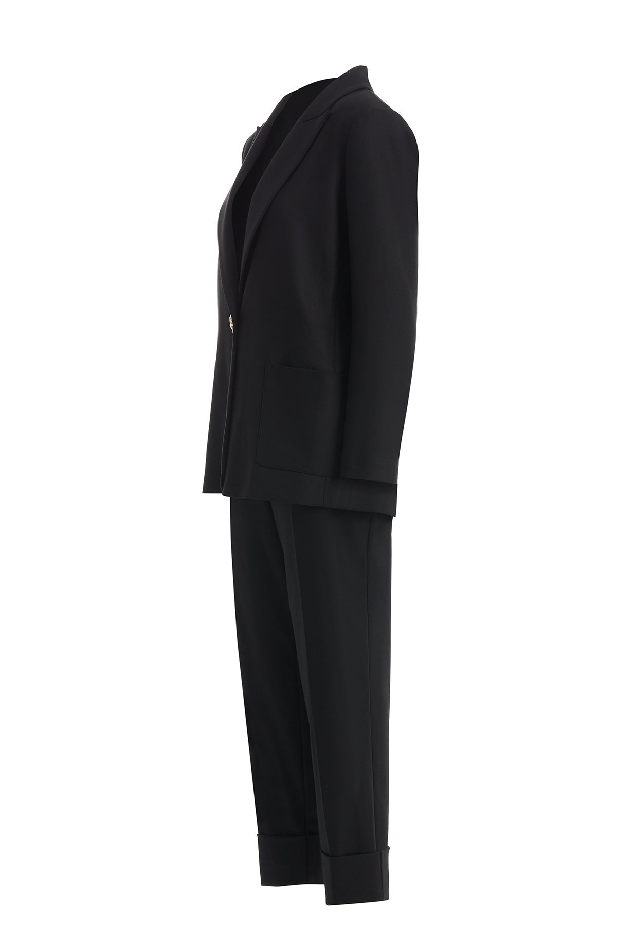 Black Trouser Set with Single Button Detail