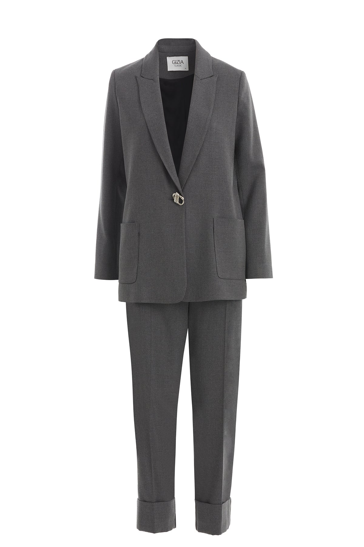 Grey Trouser Set with Single Button Detail