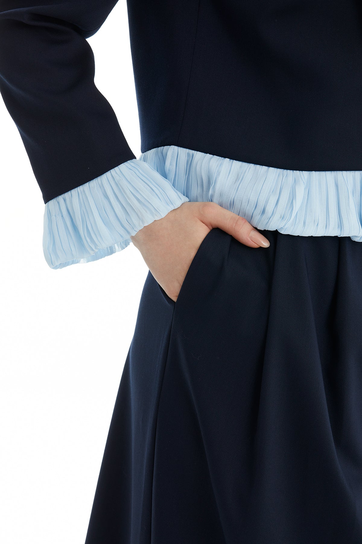 Blue Tie Detail Jacket and Skirt Set