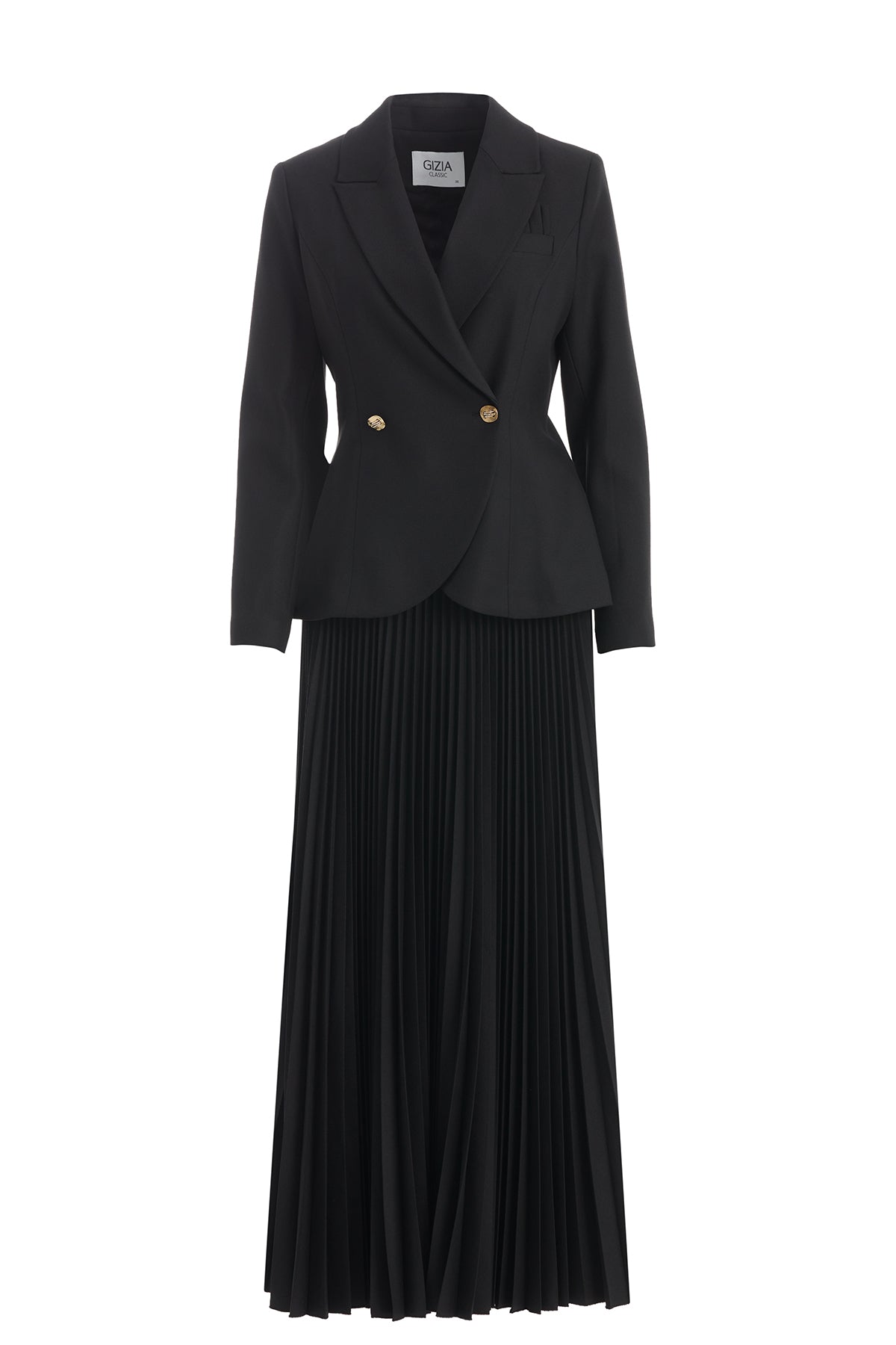 Black Pleated Skirt Set with Handkerchief Detail