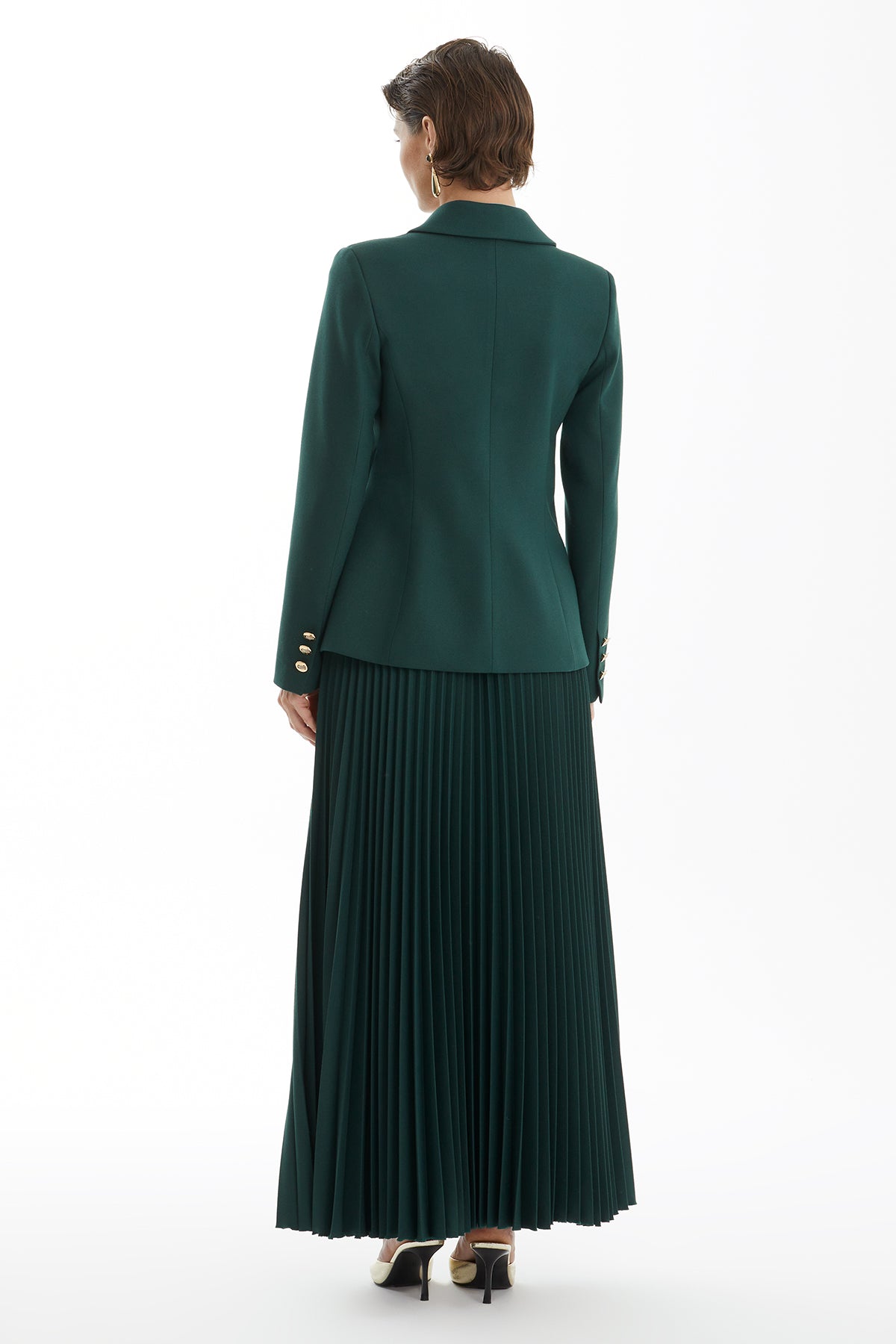 Green Pleated Skirt Set with Handkerchief Detail