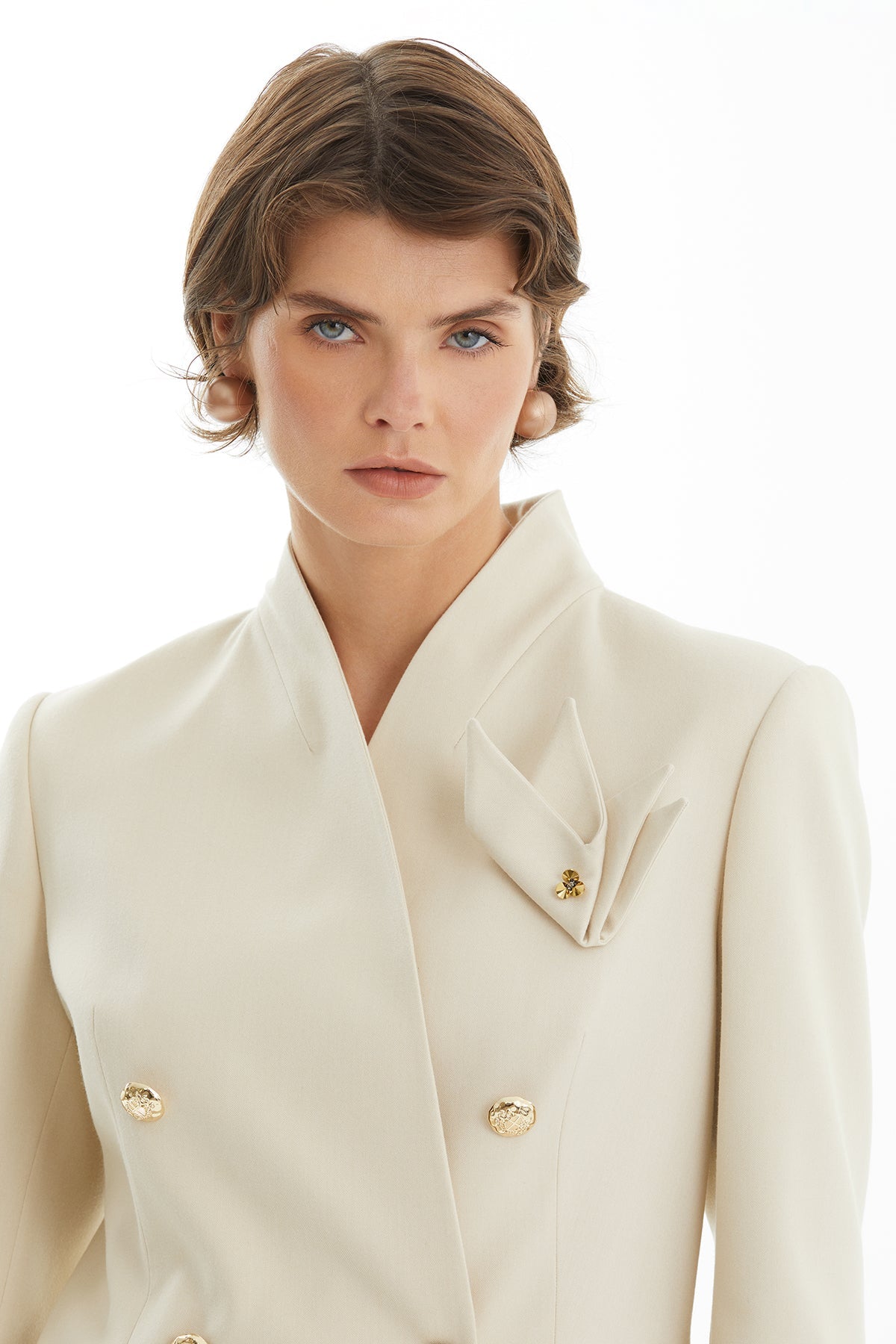 Ecru Set with Handkerchief Brooch Detail