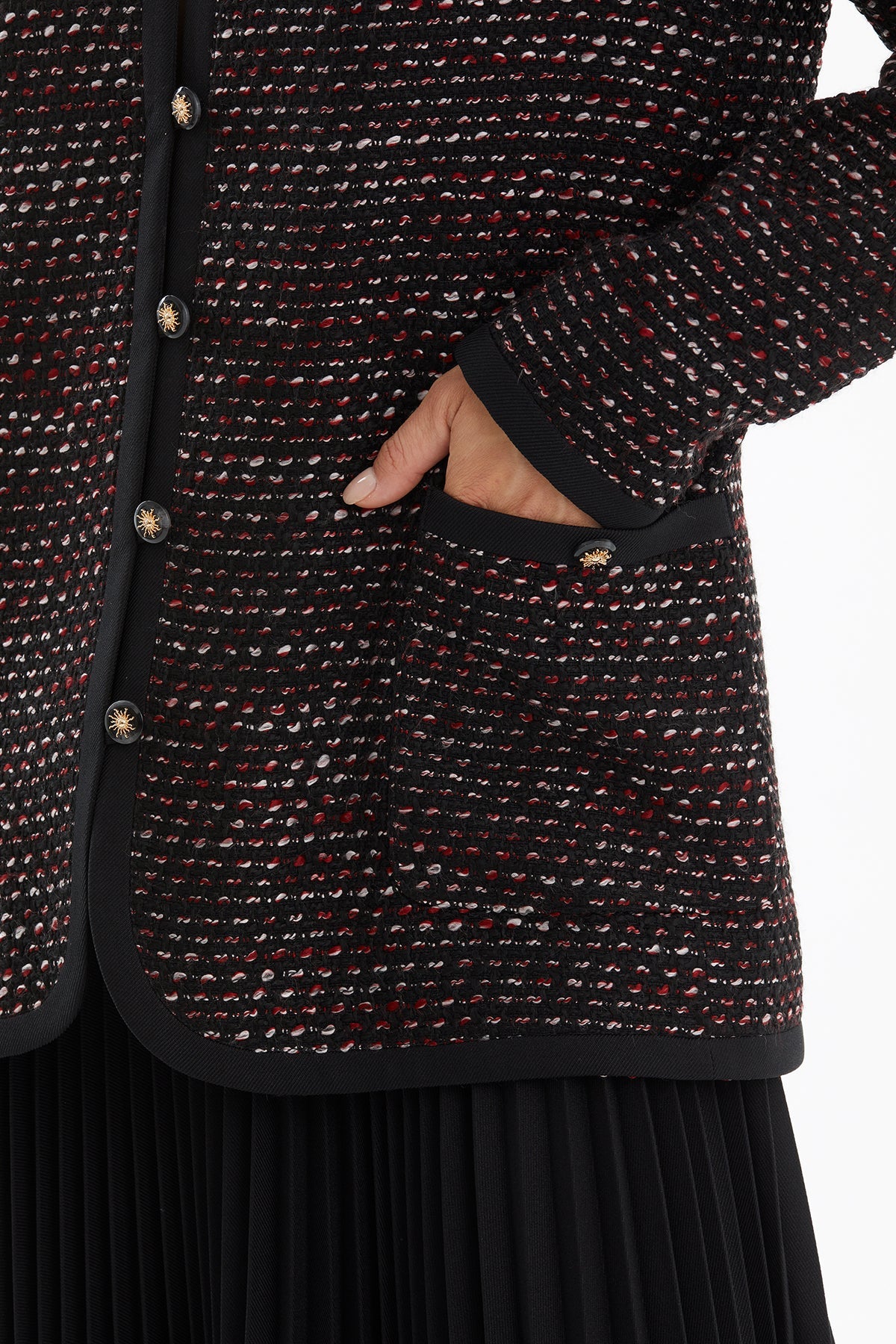 Black Jacket and Long Pleated Skirt Set