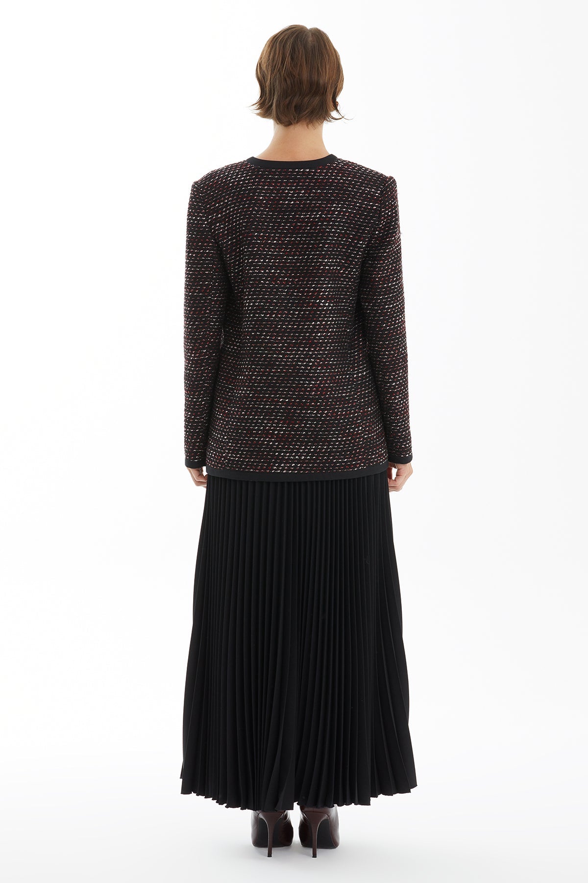Black Jacket and Long Pleated Skirt Set