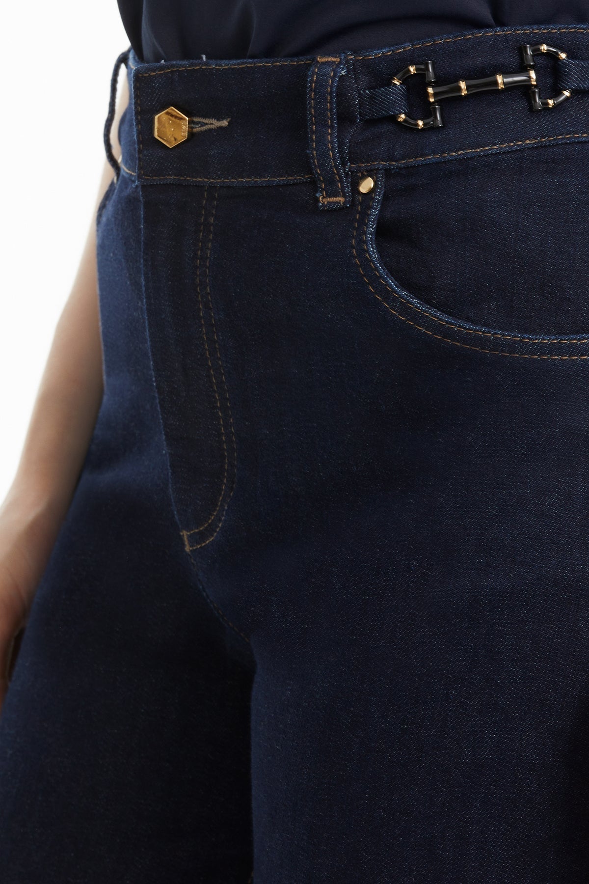 Dark Navy Elastic Waist Jeans with Double Hem Detail