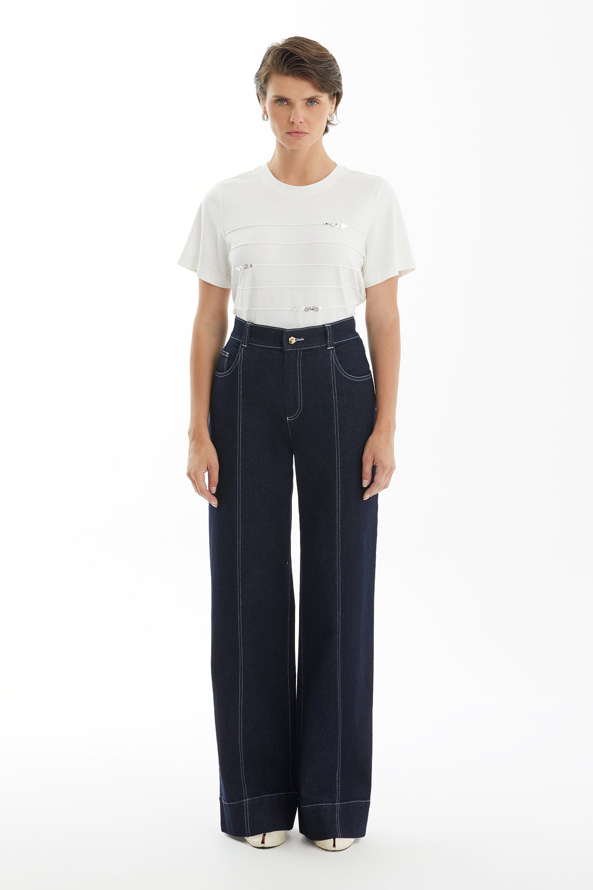 Dark Navy Jeans with Embroidered Back Pocket