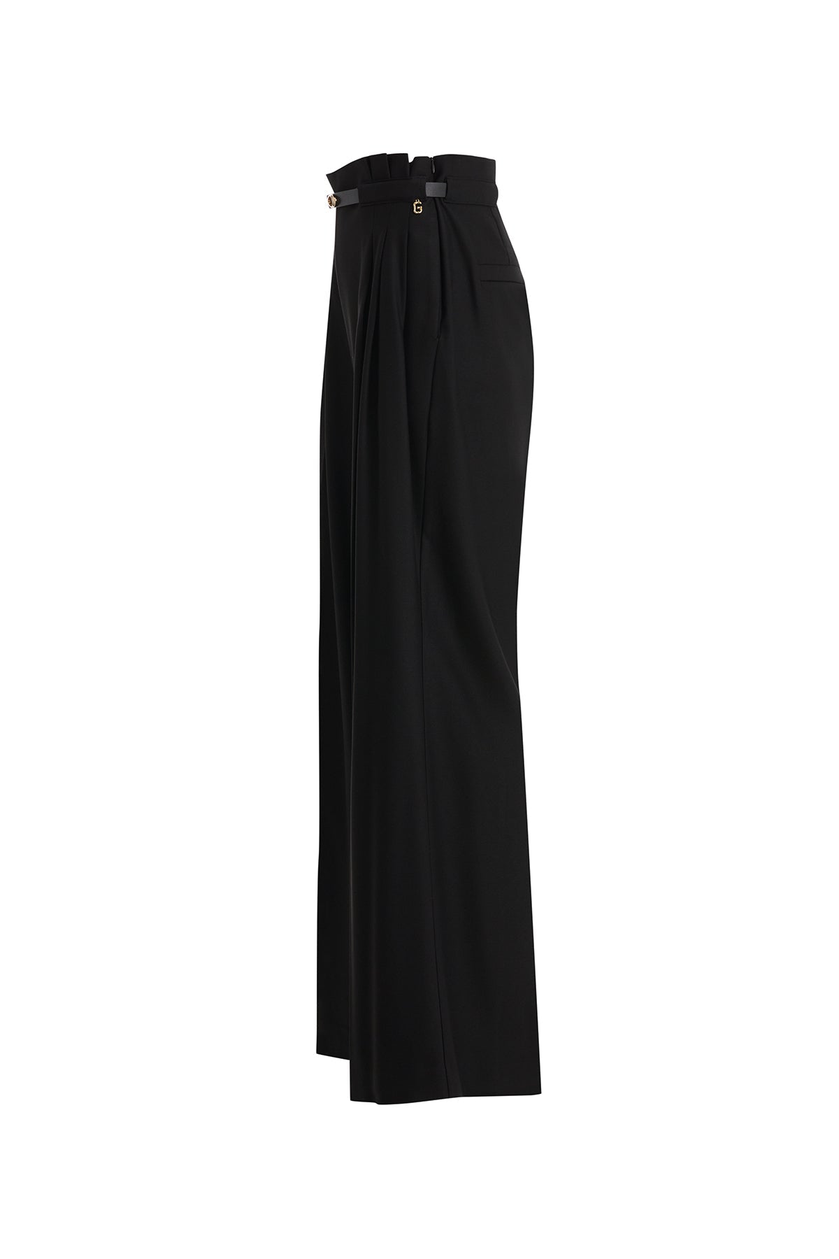 Black Pleated Trousers with Belt Detail