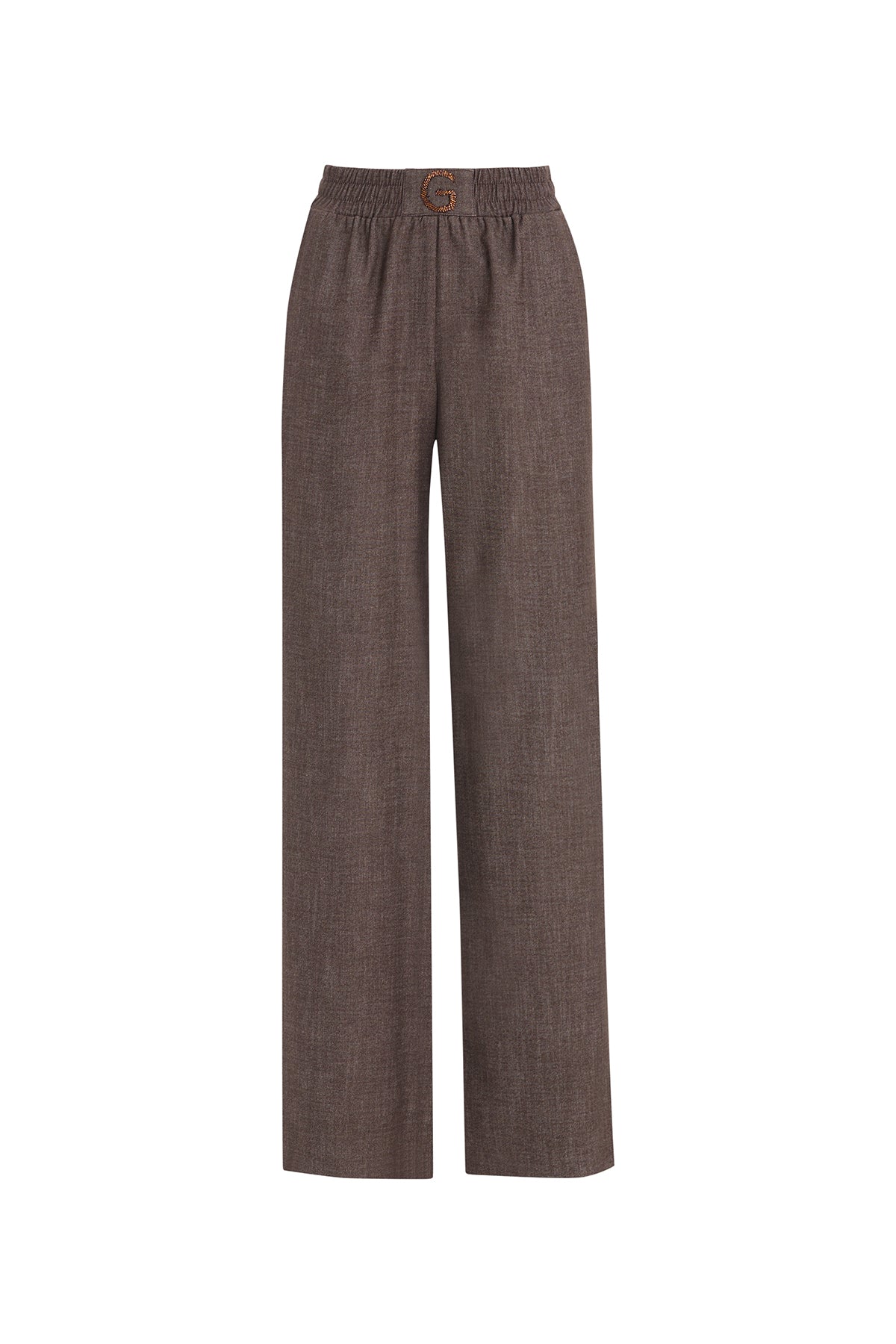 Brown Elastic Waist Trousers with G Embroidery