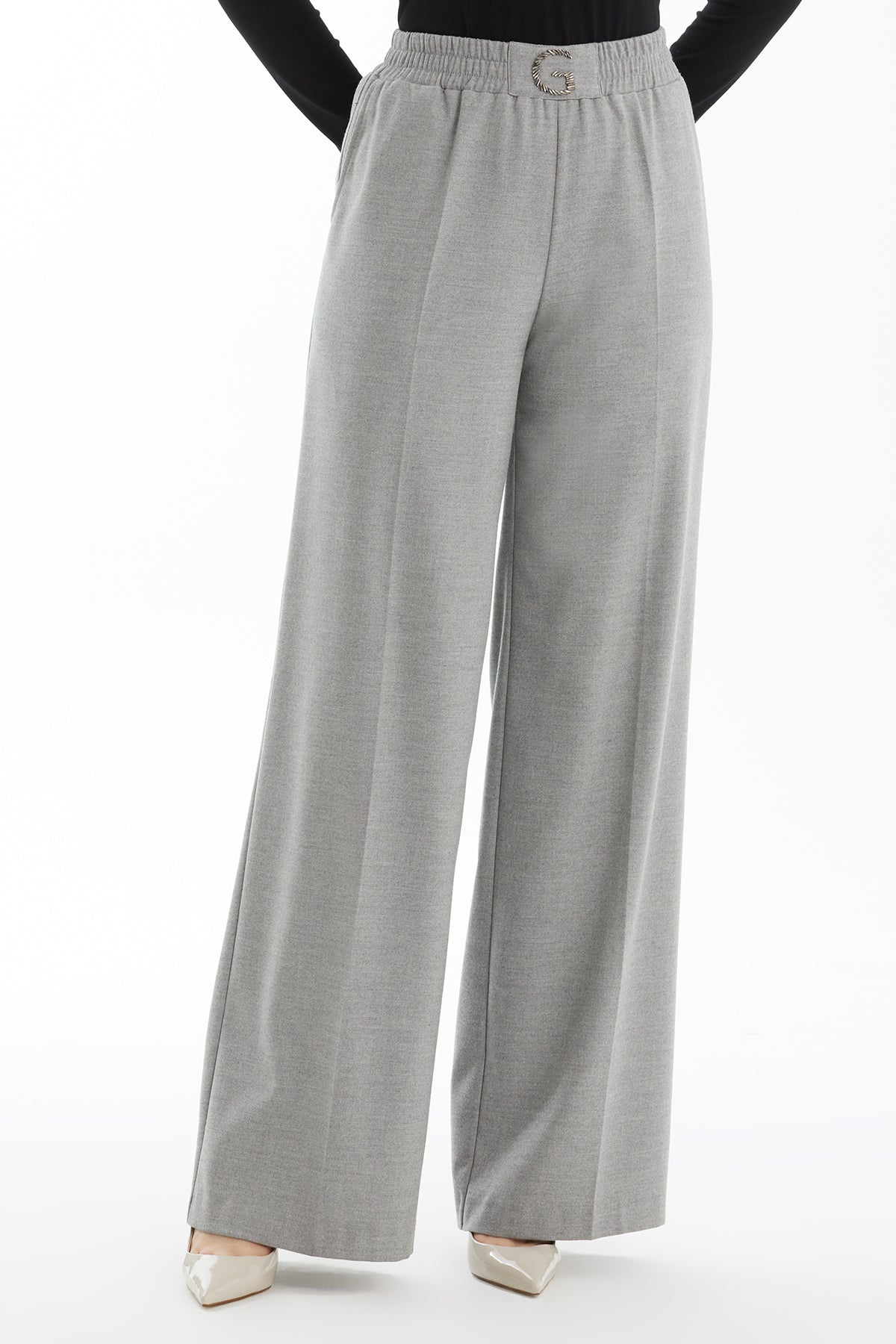 Grey Elastic Waist Trousers with G Embroidery