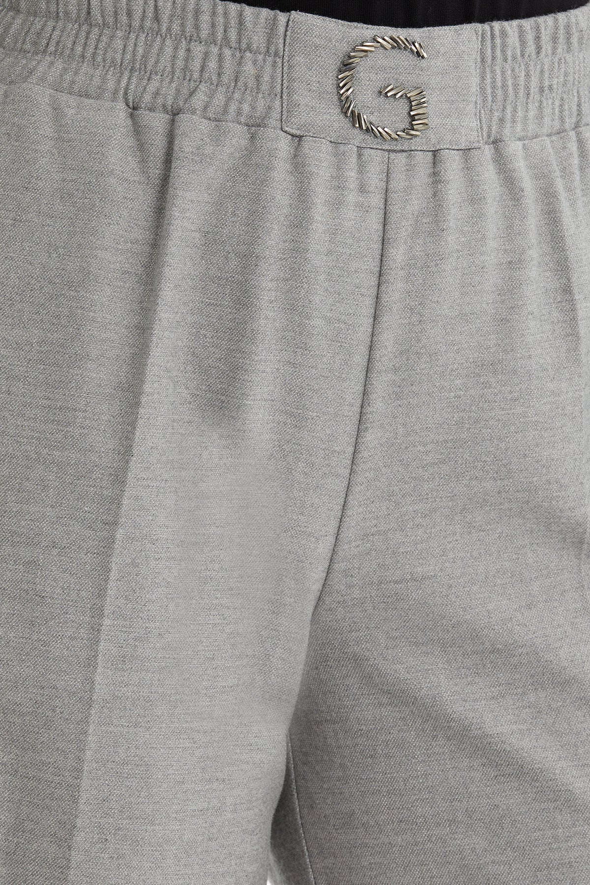 Grey Elastic Waist Trousers with G Embroidery