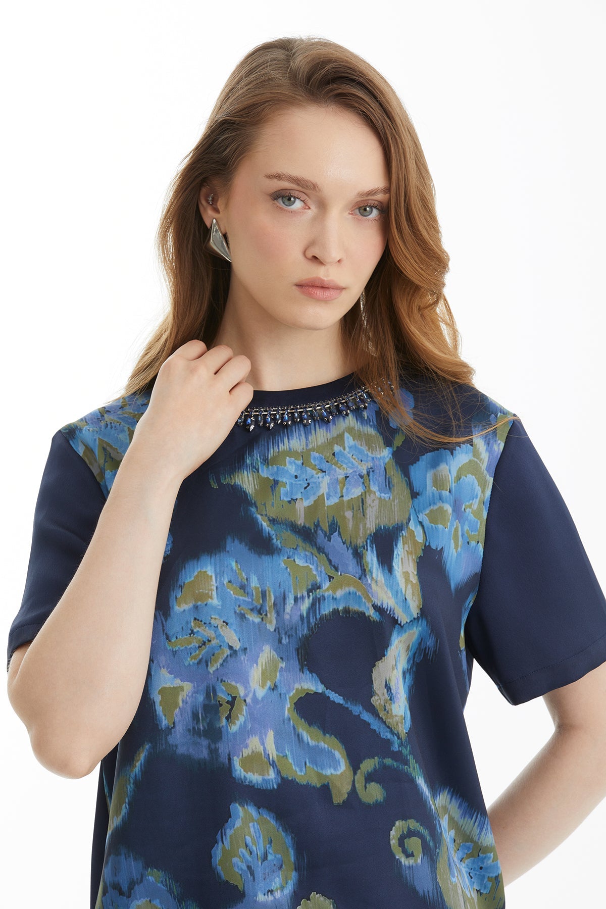 Printed T-Shirt with Crystal Accessory Detail