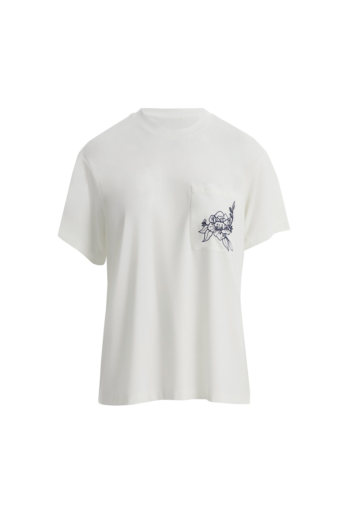 Ecru T-Shirt with Floral Embroidery