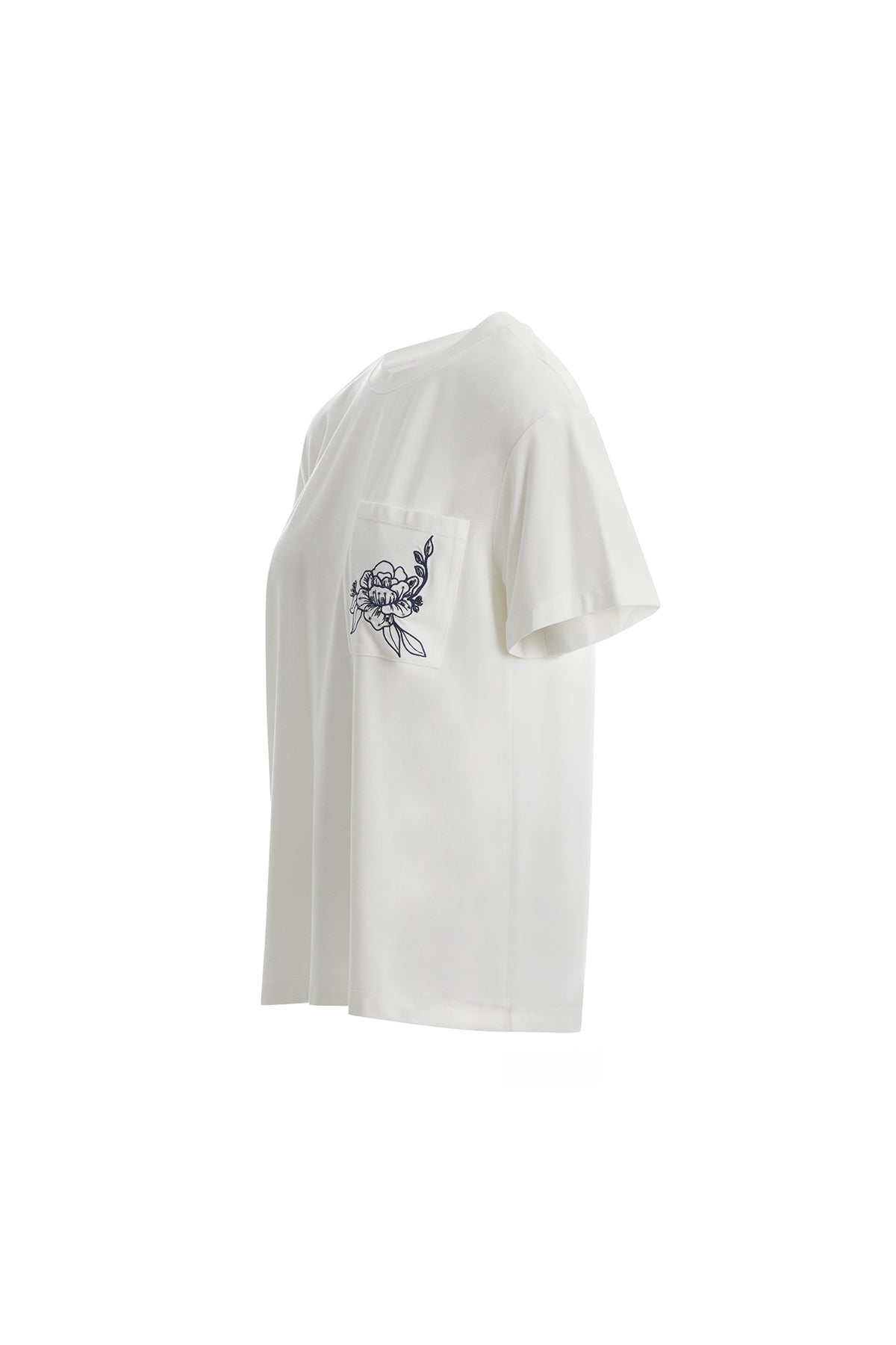 Ecru T-Shirt with Floral Embroidery