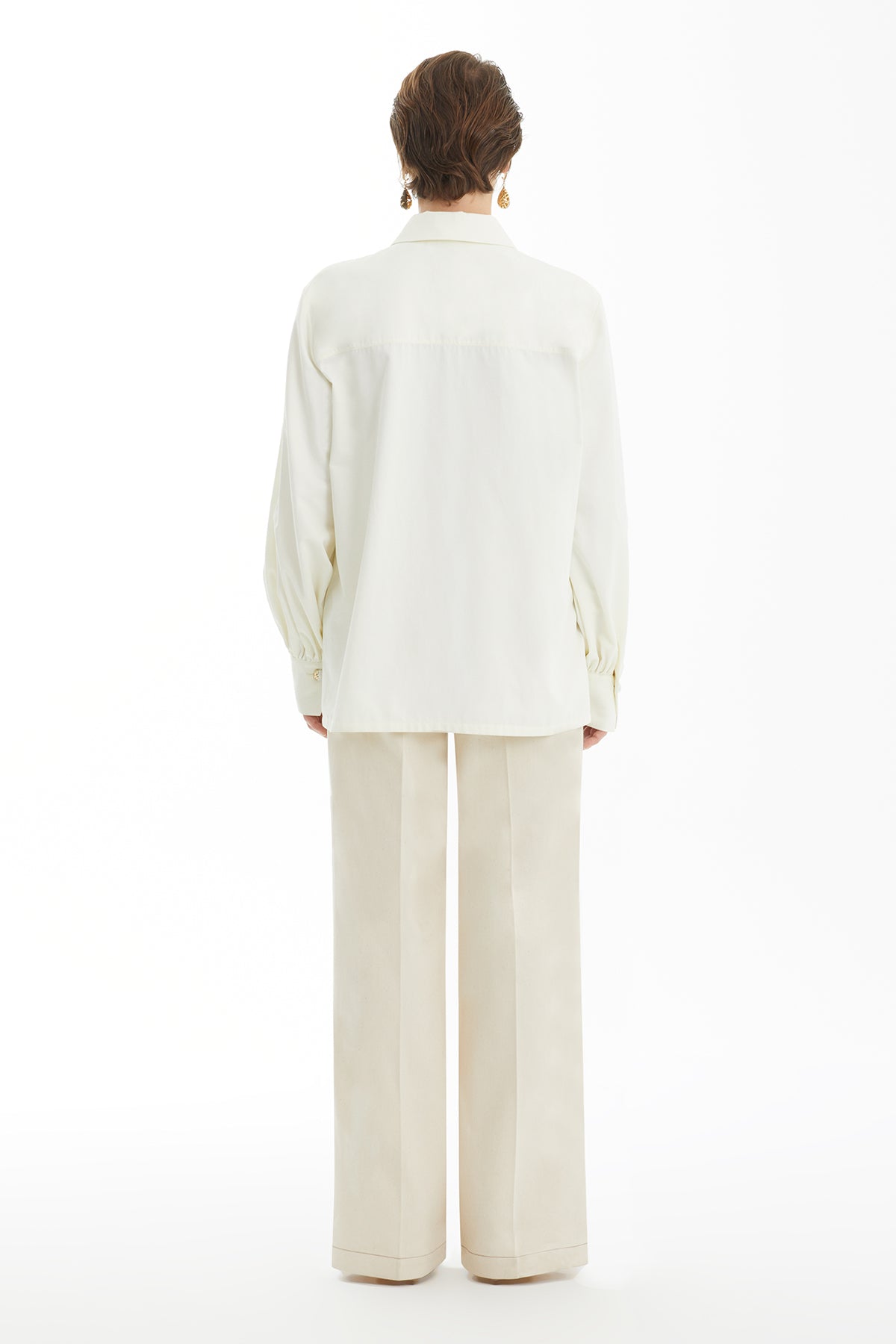 Ecru Shirt with Floral Embroidery
