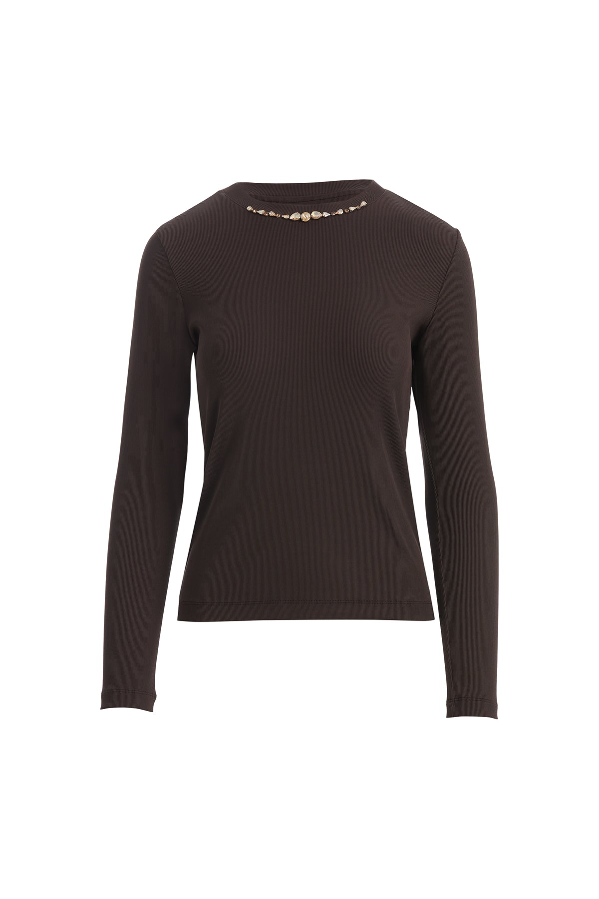 Brown Blouse with Bead Embroidery Detail