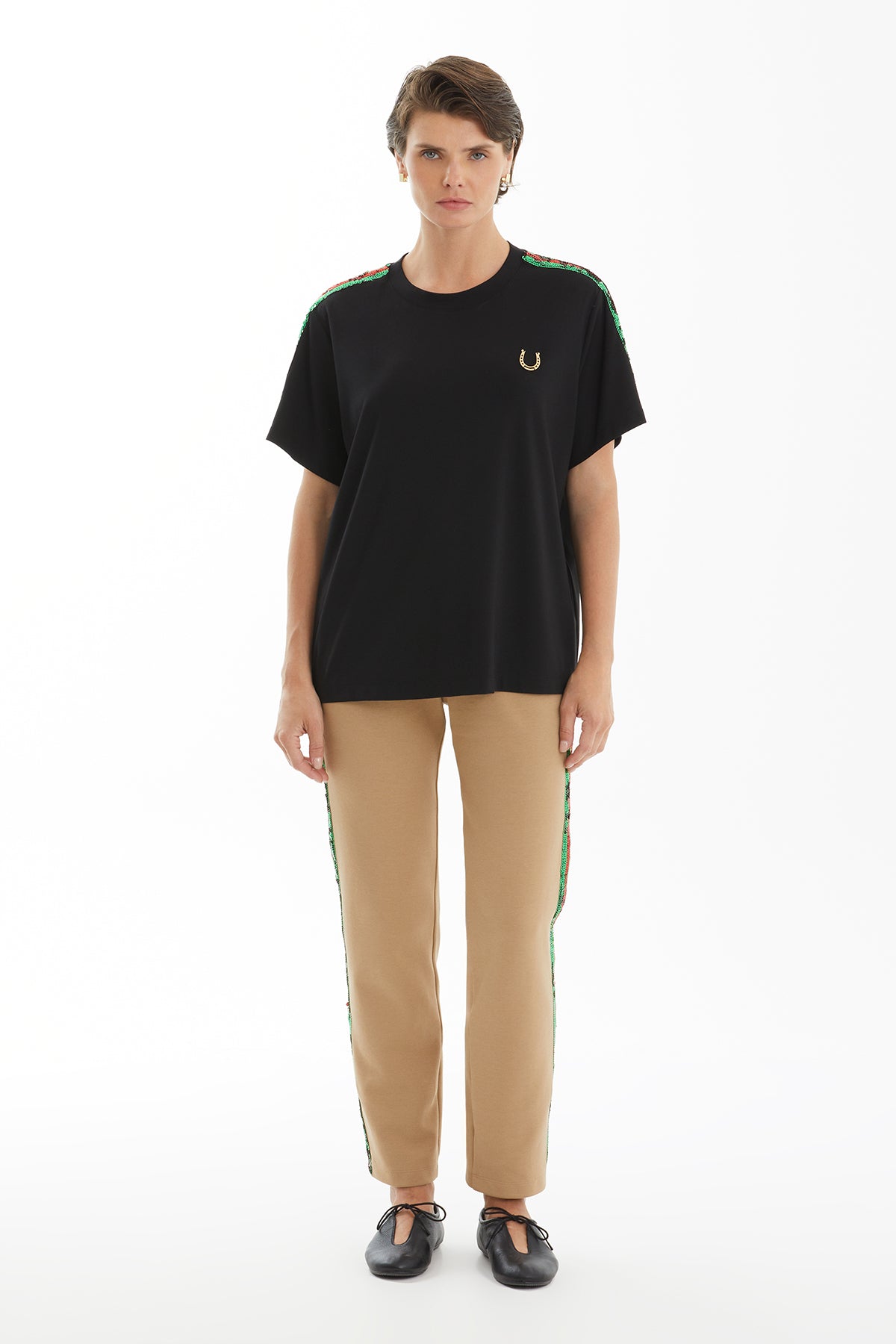 Black Basic T-Shirt with Trim Detail